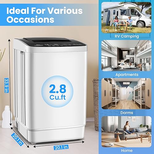 Miniatura 2 de Nictemaw Lavadora portátil de 20 libras, lavadora de carga superior completamente automática de 2.8 pies cúbicos con 4 programas, 4 niveles de agua,