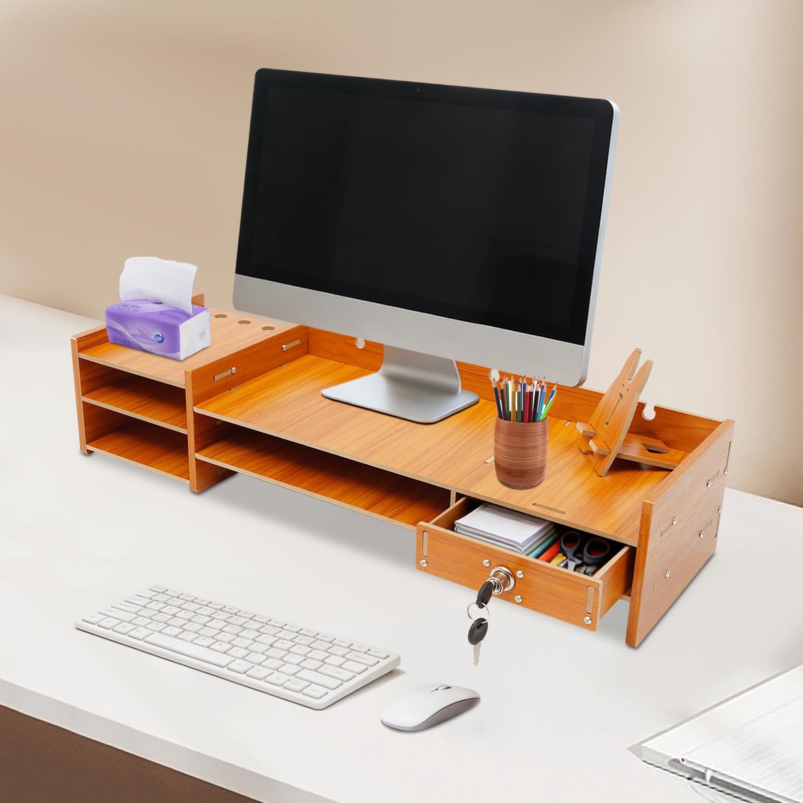 Rehausseur de moniteur avec tiroir - 5 compartiments - Bureau