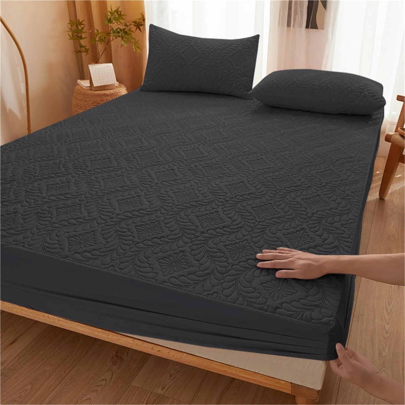 Fundas de colchón Impermeables, sábanas Ajustables con Funda elástica (no Incluye Almohada) para ColchóN(Grey,120x200x28cm)