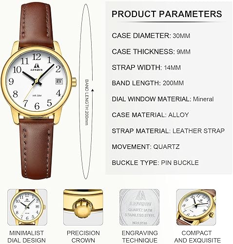 Miniatura 4 de LN LENQIN Ladies Watches Analog Quartz Watch for Women Waterproof Women's Wrist Watches Easy Reader Womens Watch with Leather Strap