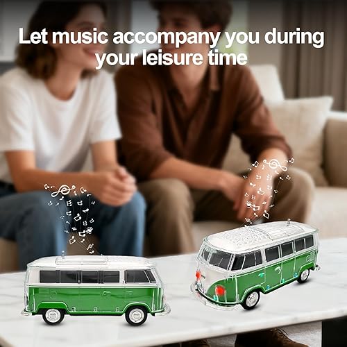 Miniatura 6 de WS-267 Replica altavoz Bluetooth con diseño de mini bus, cuerpo transparente con luz LED conmutable, radio FM, emparejamiento TWS, compatible con