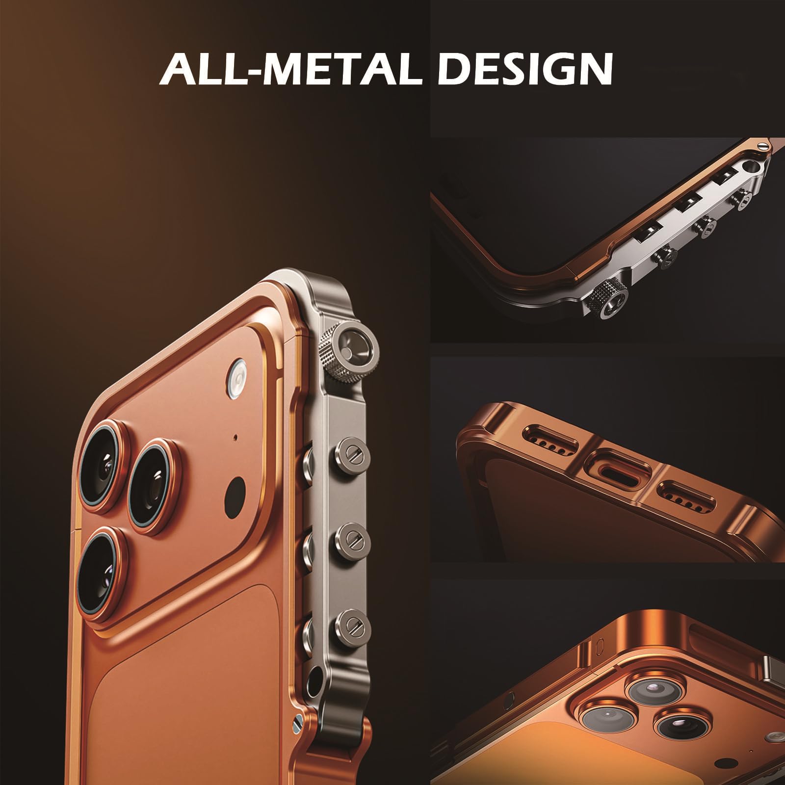 Metalowa ramka etui na iPhone'a 17, innowacyjne mechaniczne przyciski, minimalistyczne, smukłe, aluminiowe, puste, bez pleców, rozpraszanie ciepła, bez zakłóceń sygnału, pomarańczowe