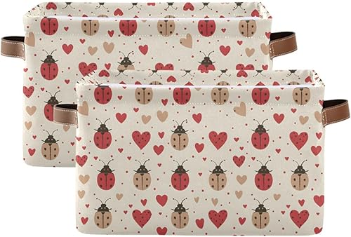 Miniatura 2 de Red Ladybug Heart Pattern closet bins durable canvas with Handles, extra large storage bins, cajas organizadoras, basket with handle 14.2x10.2x8.3 IN
