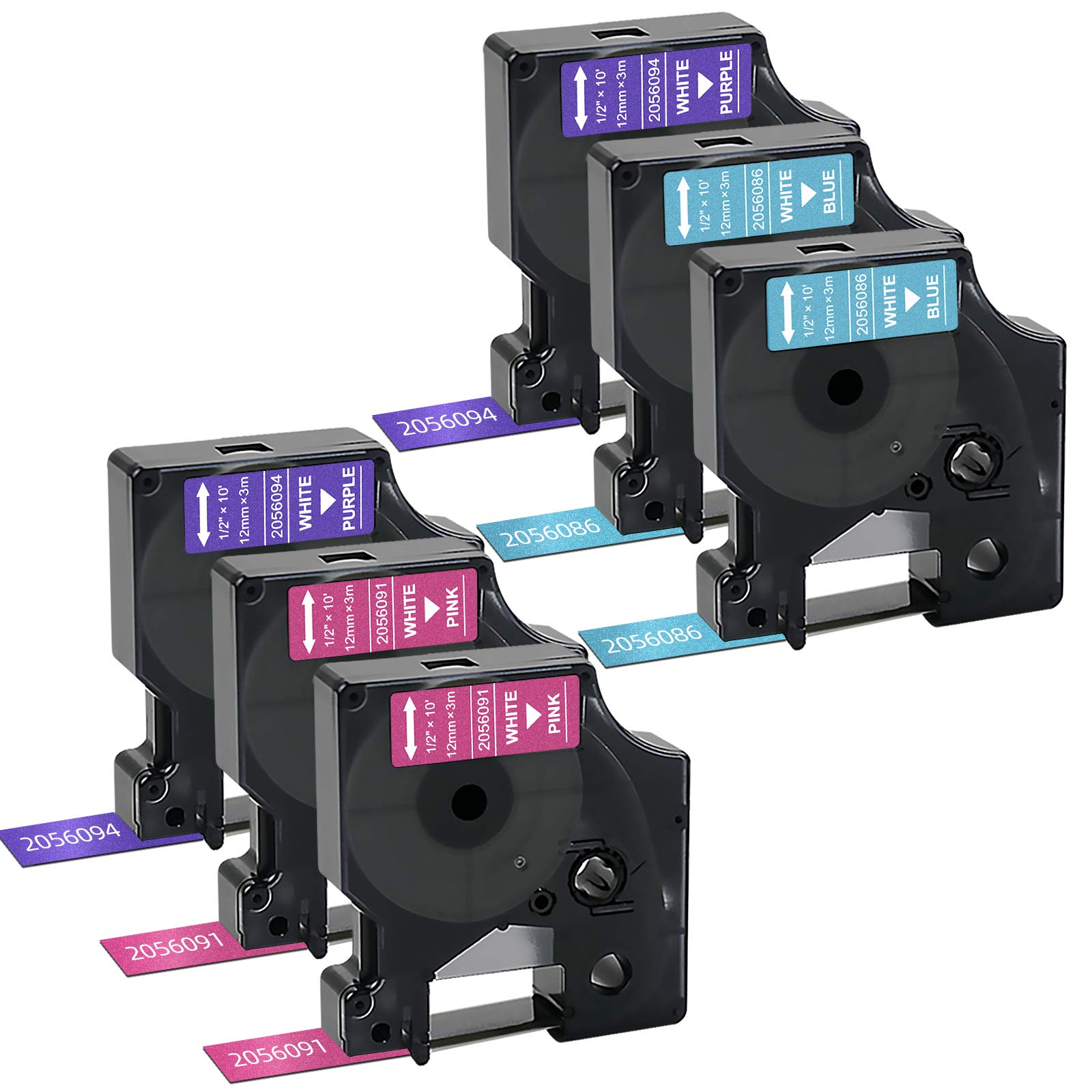 Compatible DYMO COLORPOP Label Tape, Compatible Labels Replacement for DYMO D1 Label Tape 12mm 0.47" for LabelManager 160 210D 280 360D 420P, White on Blue/Pink/Purple Glitter, 6 Pack