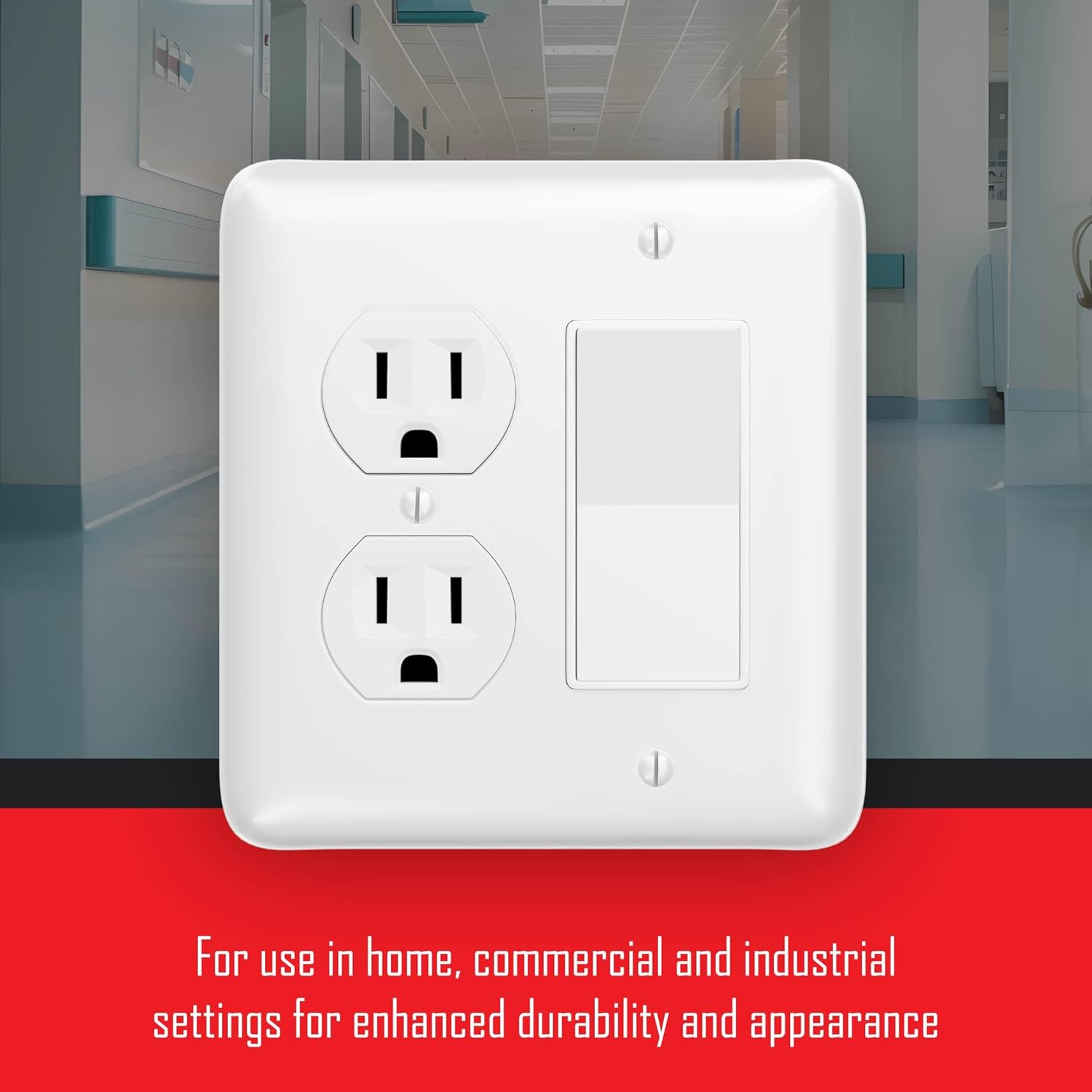 TayMac WRW-DR 0.19 in x 4.58 in x 5 in 2-Gang White Smooth Metal Maxi Duplex/Decorator Wall Plate WRW-DR, Outlet Cover Wall Plate with Screws, Electrical Outlet Cover Plate for 2 Devices