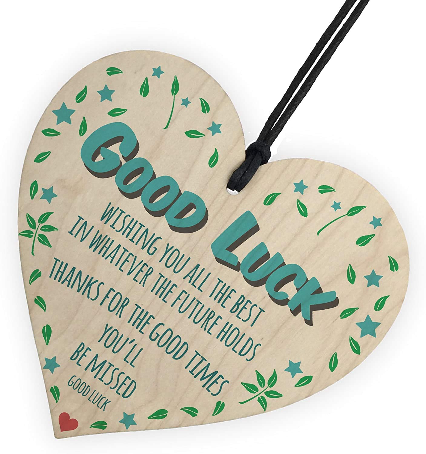 Red Ocean Good Luck You'll Be Missed Wooden Hanging Heart Work Colleague Leaving Gift Sign