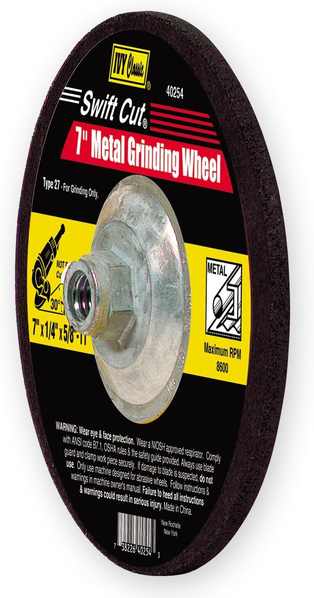 IVY Classic 40254 Swift Cut 7-Inch x 1/4-Inch x 5/8-Inch - 11 Threaded Arbor, Metal Depressed Center Wheel with Hub for Grinders, 1-Piece