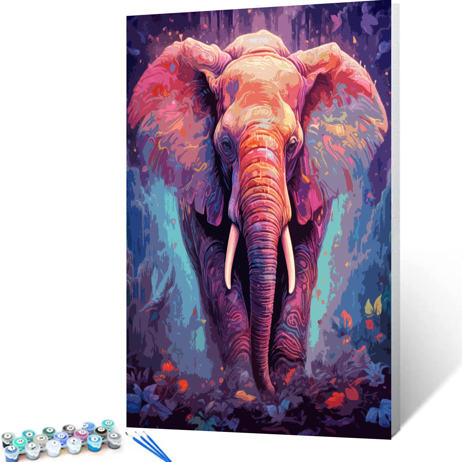Verf op nummers voor volwassenen en kinderen Beginner Kleurrijke Olifant Schilderen op Nummer Kits Op Canvas DIY Kleur Olieverfschilderij Thuis Muur Decor16x20 Inch Zonder Frame