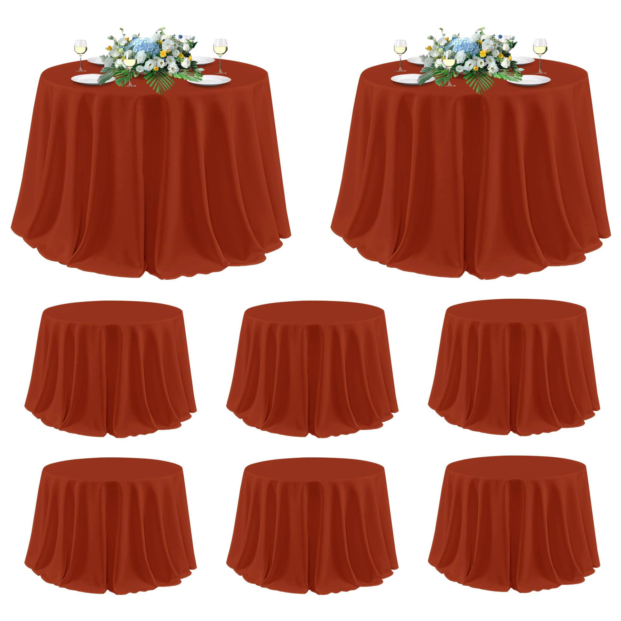 sancua Thanksgiving Round Tablecloth 120 Inch, 8 Pack Burnt Orange Rust