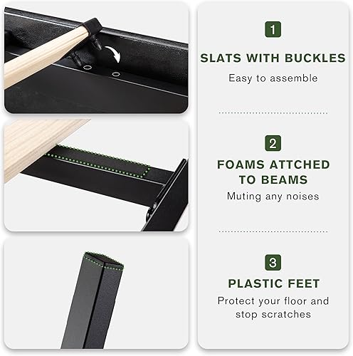 Miniatura 3 de MUTICOR Cama de plataforma de tamaño matrimonial con 3 cajones de almacenamiento, tapizada de piel sintética, soporte de listones de madera, no