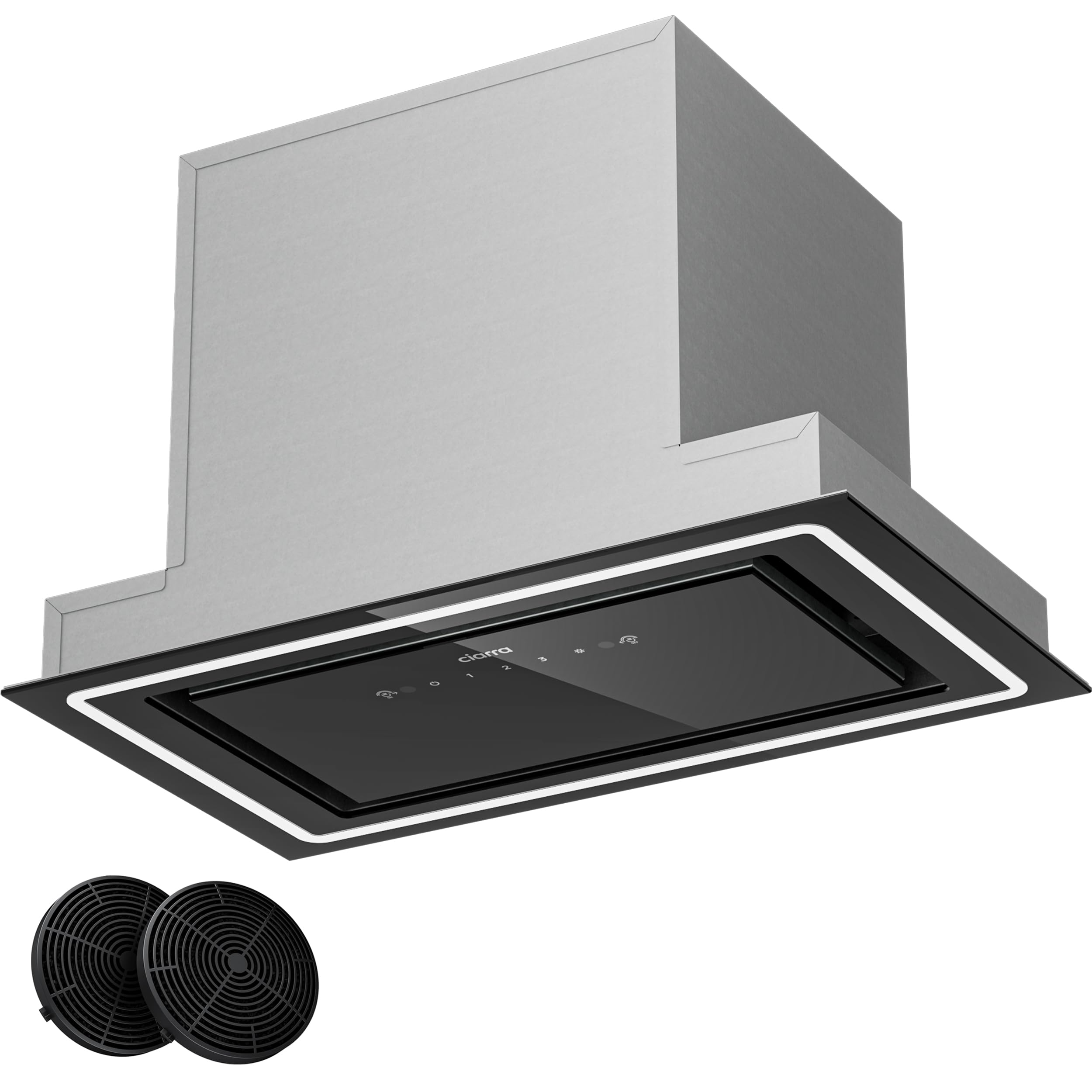 Ciarra CBCB5931C Cappa Aspirante Integrata da 52 cm, Con Controllo a Onda, Luce Led, Filtro a Carbone, Opzioni di Ricircolo e Canalizzazione, Cappa da Cucina Sottile Sottolavello