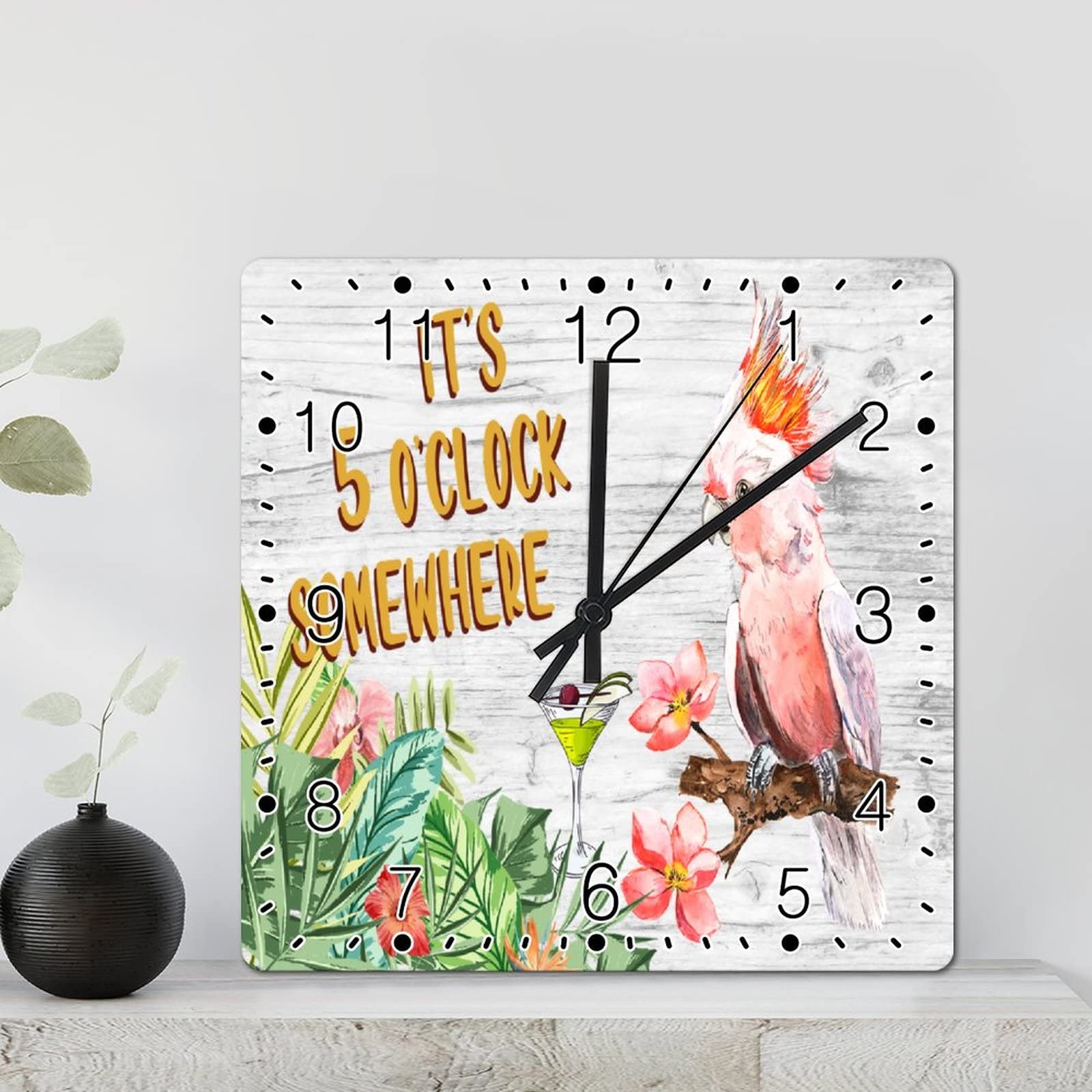 Horloge murale tropicale en bois pour déco salon oiseau