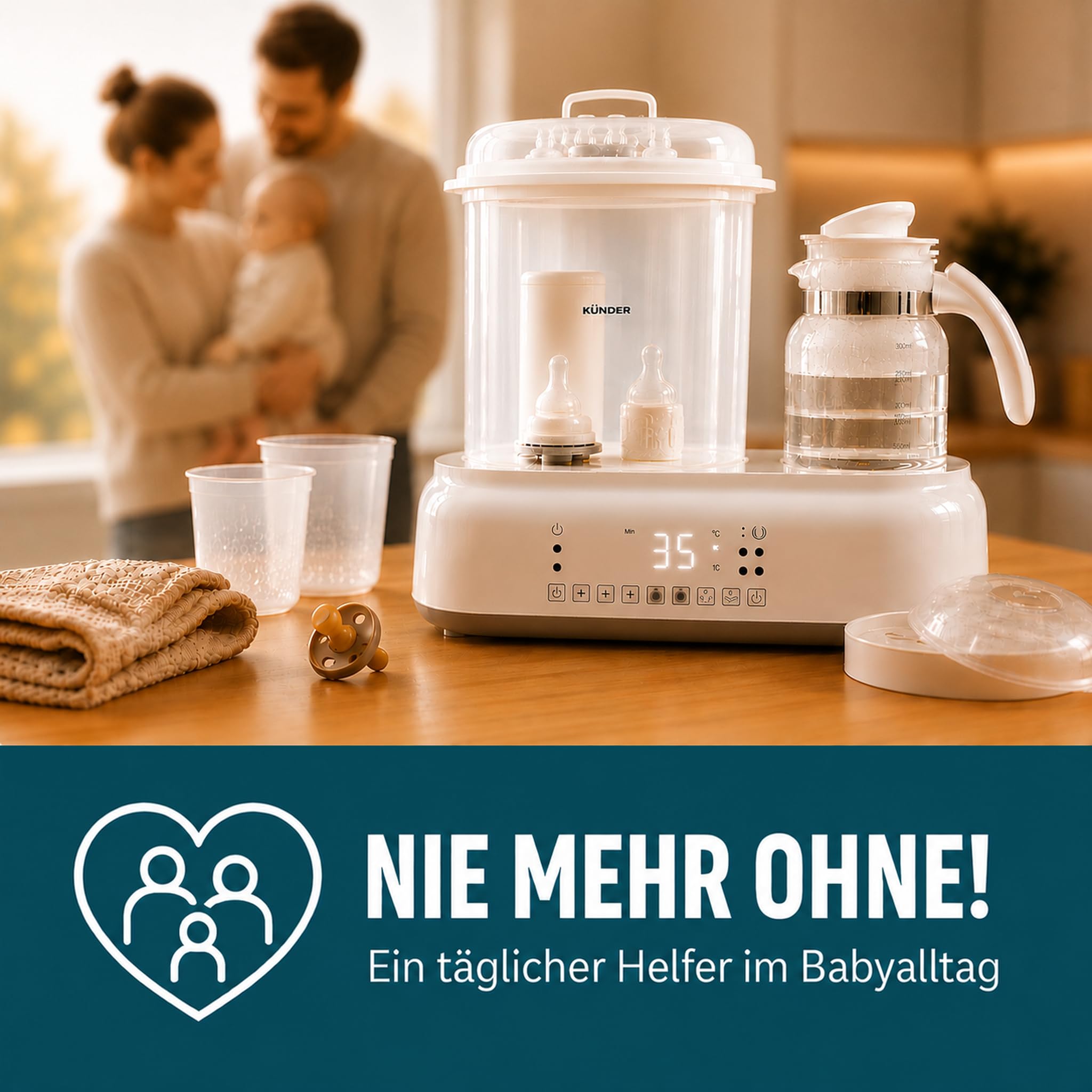 Babyflaschen Sterilisator mit integriertem 1,2 L Glas-Wasserkocher | Sterilisieren, Trocknen und Erwärmen in einem Gerät
