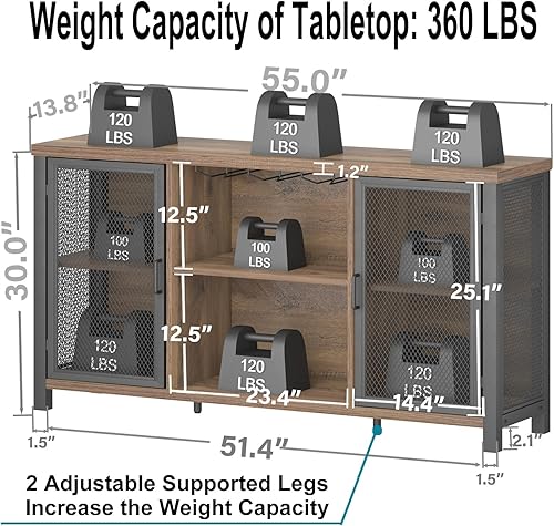 Miniatura 2 de Launica Gabinete de Bar de Vino, Gabinete Industrial de Bar de Café, Gabinetes de Bar de Licores Estilo Granja para Licores y Vasos, Gabinete Roble