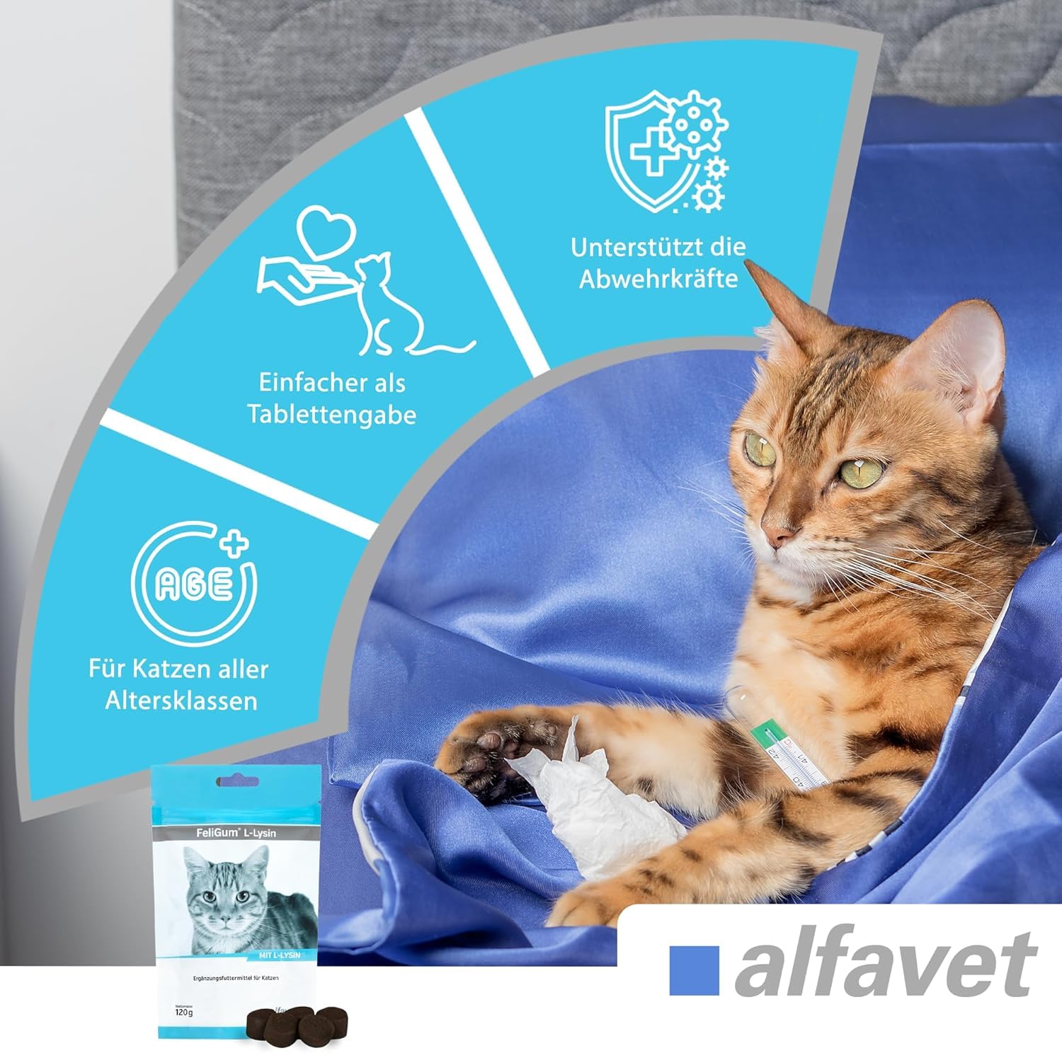 Alfavet FeliGum L-Lisina en caso de Coryza, complemento alimenticio para gatos, bolsa de 120 g, aproximadamente 60 pastillas para masticar