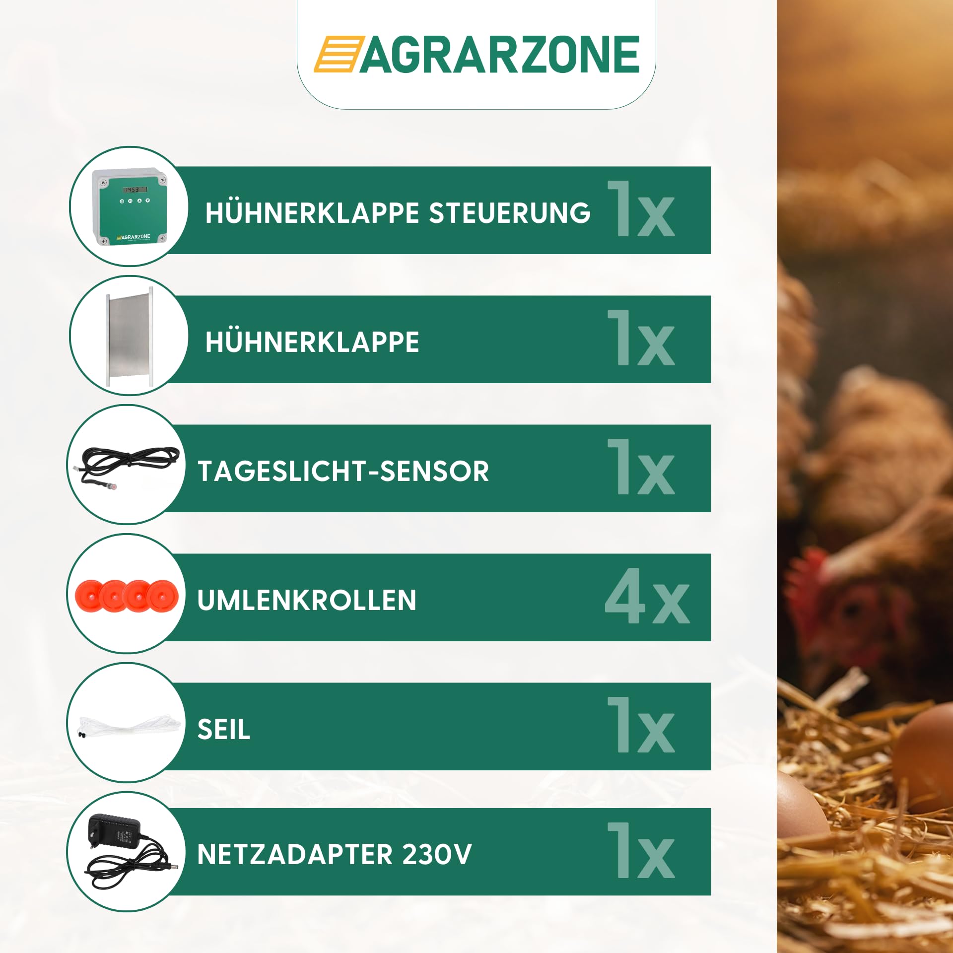 Agrarzone Porta automatica per pollaio 43 x 40 cm - Triplo controllo: timer, sensore luce o manuale - Design robusto e sicuro con arresto di emergenza