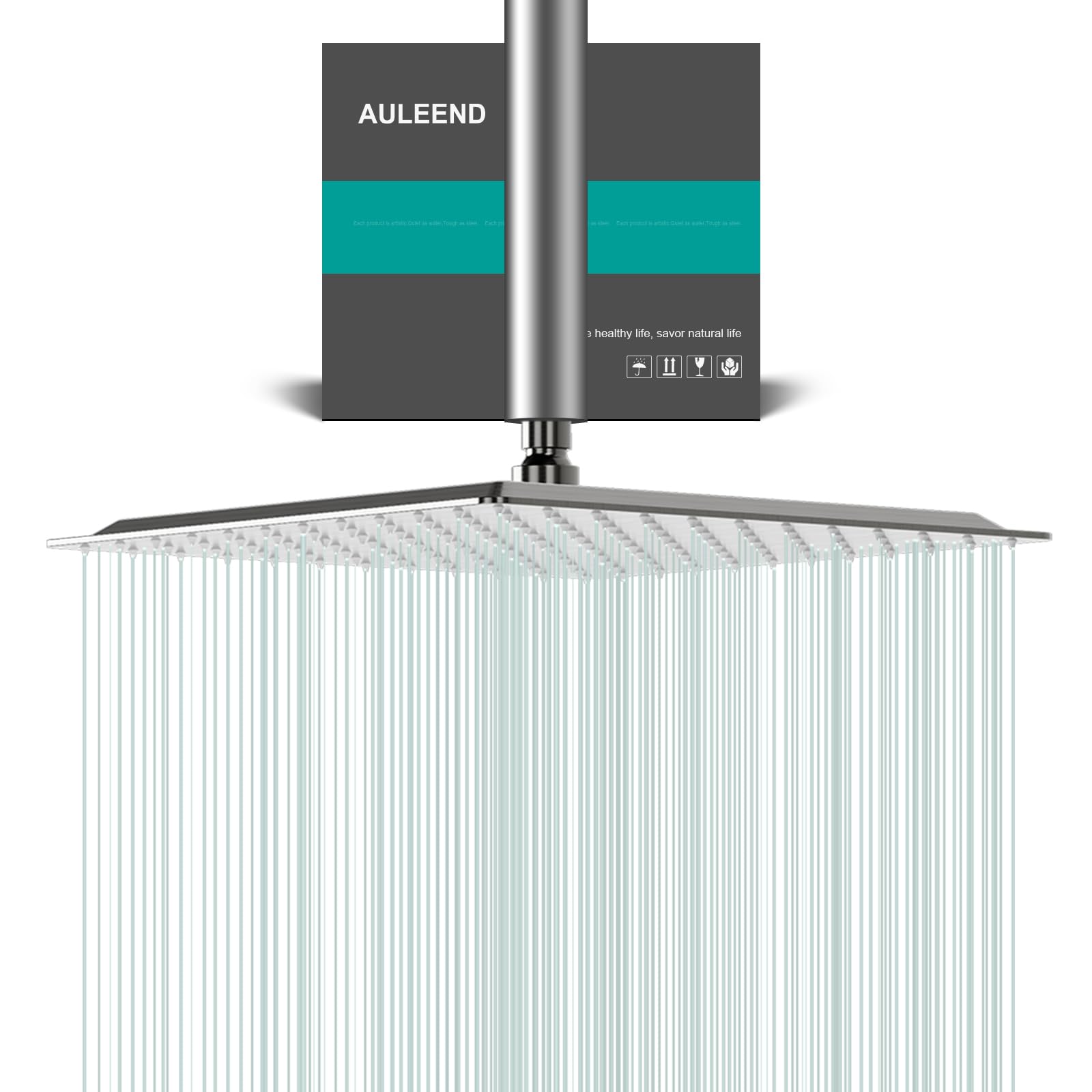 AULEEND Square Rain Shower Head, High Flow Stainless Steel,Work with any decorative style?All Metal Rainfall Shower Head (Brushed Nickel, 12)