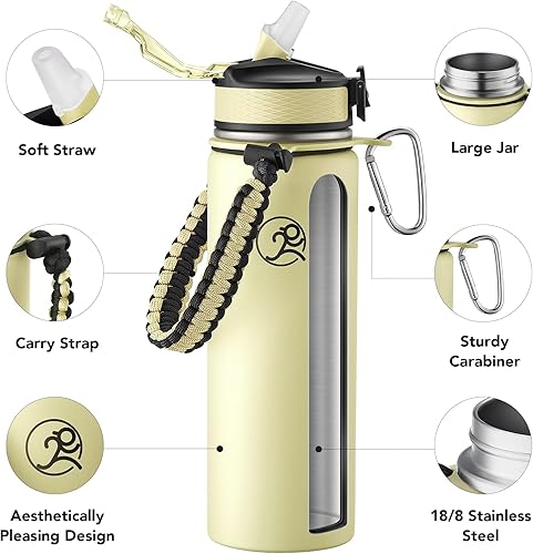 Miniatura 9 de GOSWAG Botella de agua deportiva aislada, 24 onzas, 2 tapas (con pajilla  sin pajilla), botellas de agua de acero inoxidable con mango de