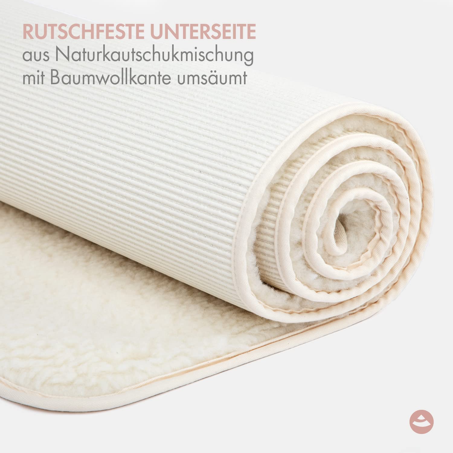 Tapis de yoga Premium (avec bordure de coton) en laine vierge pure (1200 g/m²) | 100% laine vierge de mouton à poils longs (issue de moutons vivants) | Doux & Isolant | VISHNU 90P | 200 x 90 cm