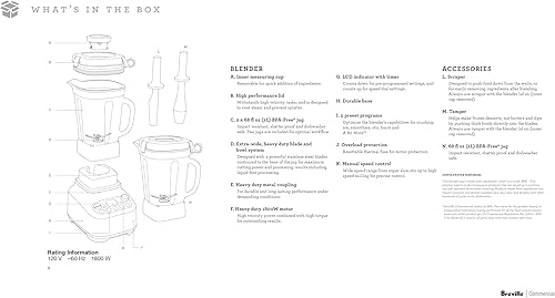 Miniatura 9 de Breville Commercial Super Q Pro Licuadora, acero inoxidable cepillado, CBL920BSS1BNA1, capacidad de 68 onzas, acero inoxidable cepillado