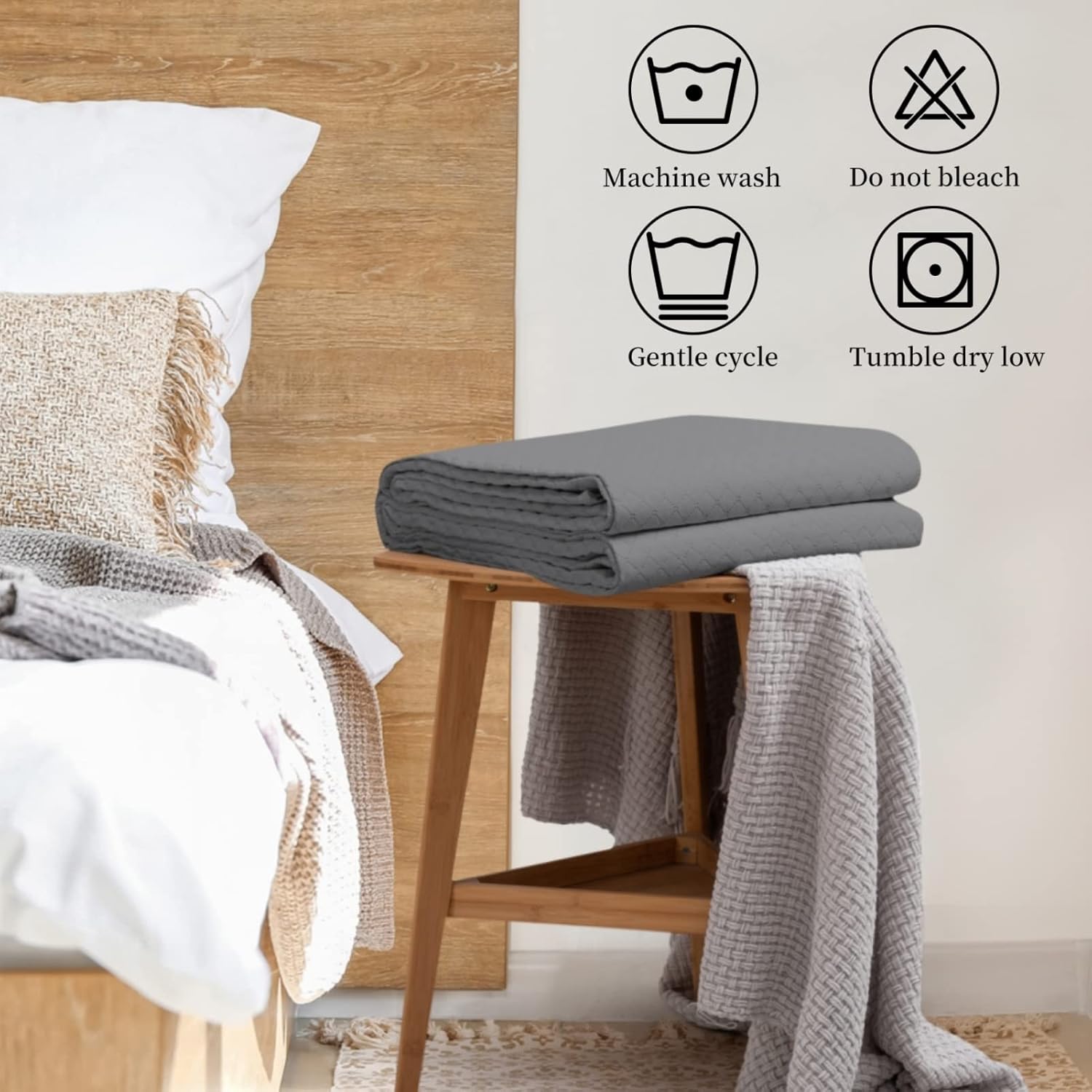 HollyHOME Luxury Checkered Super Soft Solid Single Pinsonic Quilted Bed Quilt Bedspread Bed Cover, Dark Grey, Full/Queen