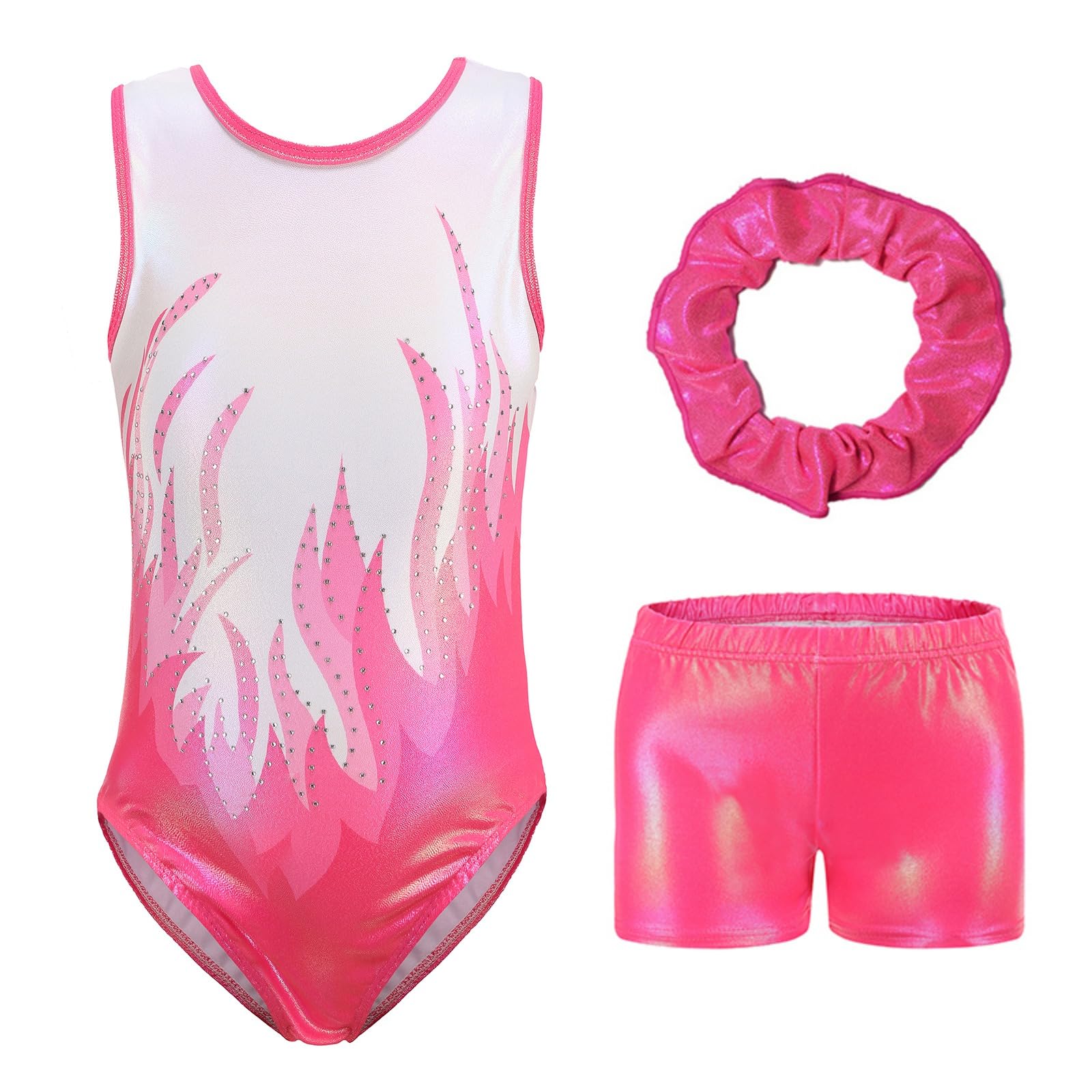 Hovershoes Girls Gymnastics Leotards with Shorts Set, Long Sleeve/Sleeveless Kids Gymnastics Athletic Outfit Sparkling Leotard Dance Ballet Unitards Dancewear for 5-12 Years