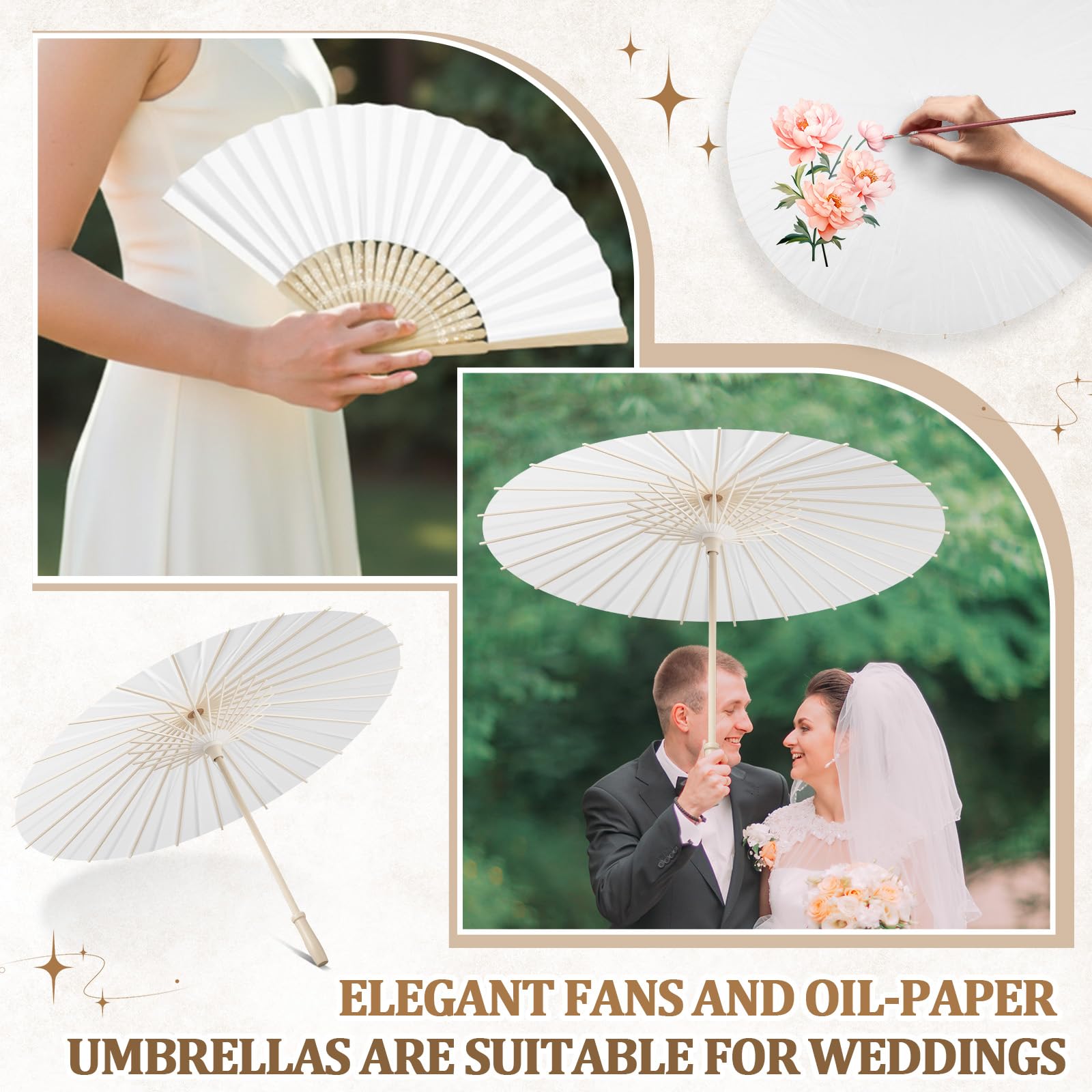 8/12/36/50 Set Papierschirm mit Fächern, Regenschirmen, Outdoor-Papier-Sonnenschirm, Geschenk für Hochzeit, Braut, Dusche, Partygeschenk