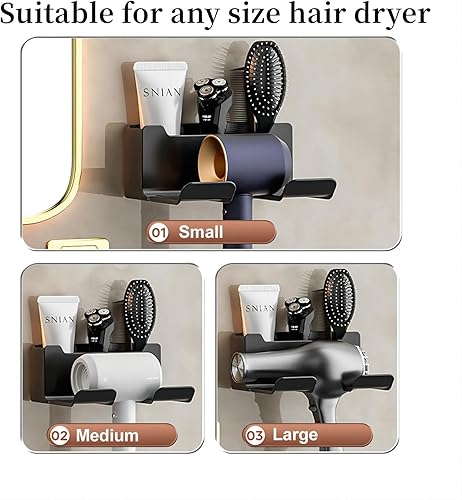 Miniatura 3 de Soporte adhesivo para secador de pelo, sin taladro, organizador de peaje montado en la pared, almacenamiento para gabinete de baño, salón para