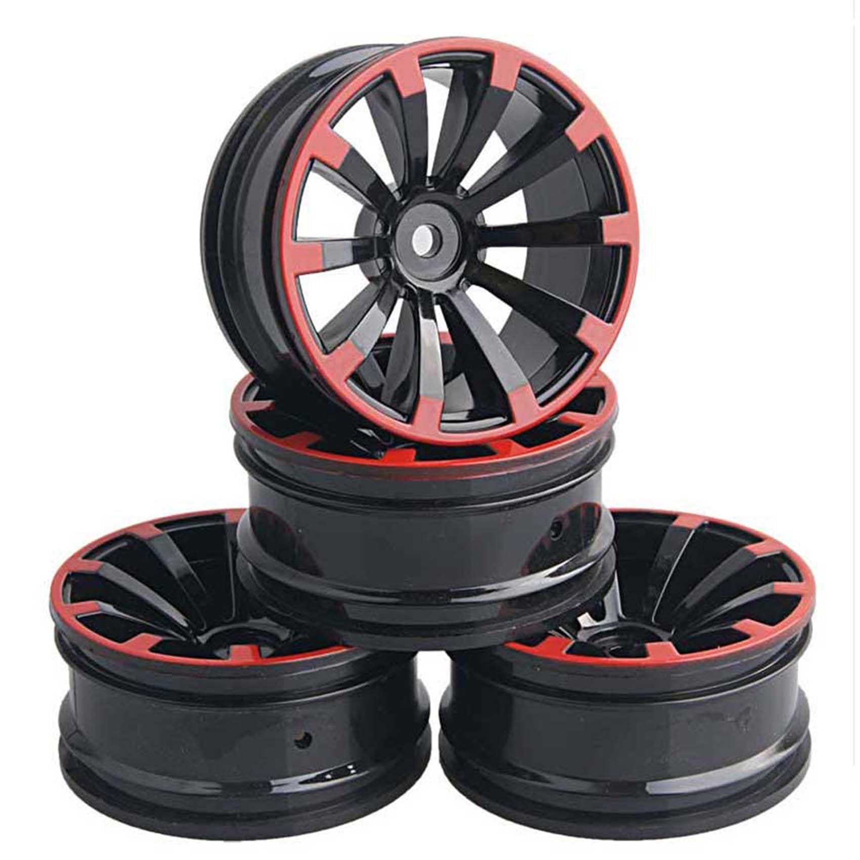 Pneumatici In Gomma E Ruote In Plastica Per Auto RC 1/10 E 1/16 – 75 Mm, 6 Raggi, Esagono 12 Mm – 4 Pezzi (Verde)