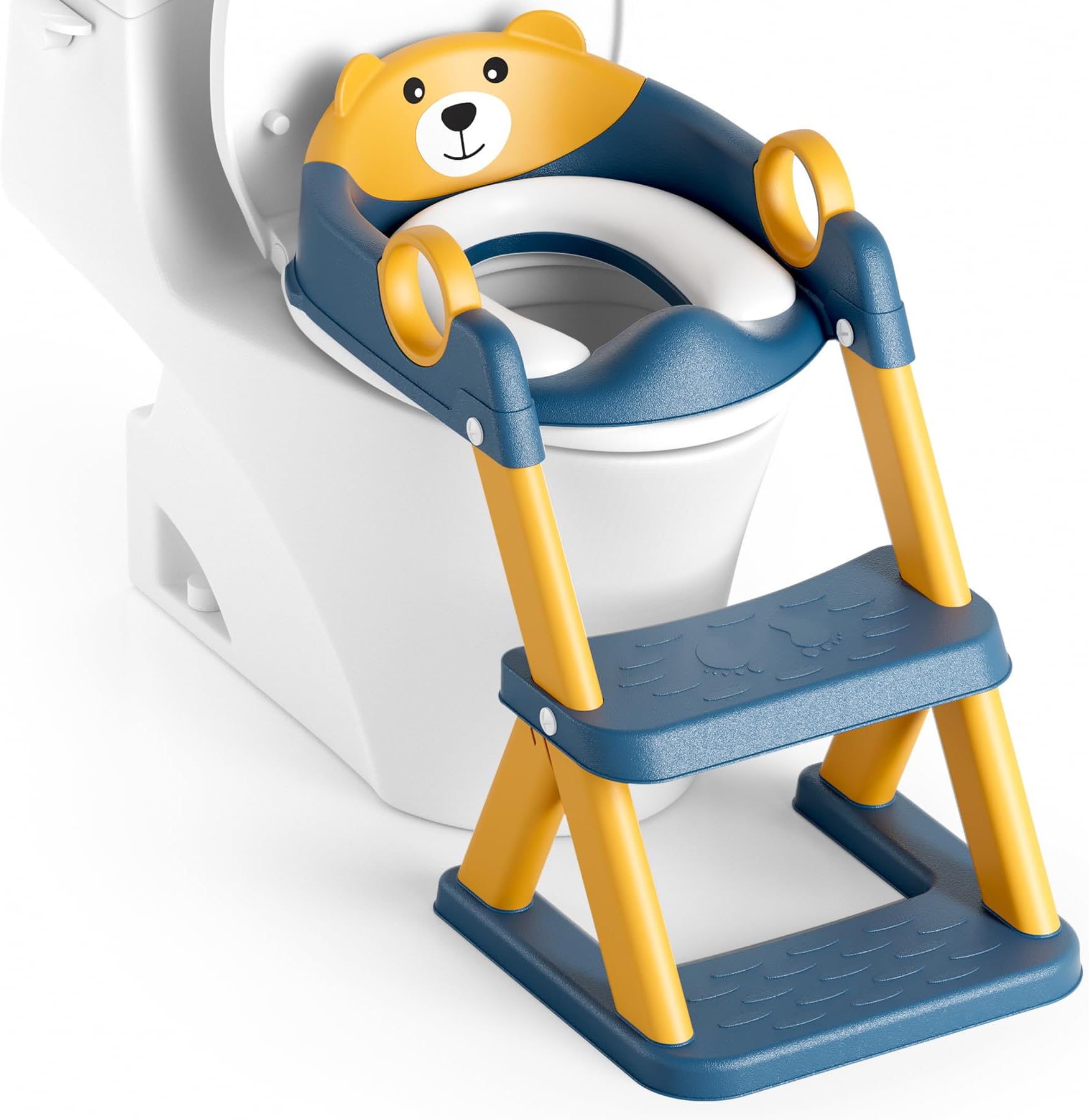 Potty Training Seat, Upgrade Toddler Toilet Seat for Kids Boys Girls, 2 in 1 Potty Training Toilet, Splash Guard Anti-Slip Pad Step Stool(Blue-Yellow)