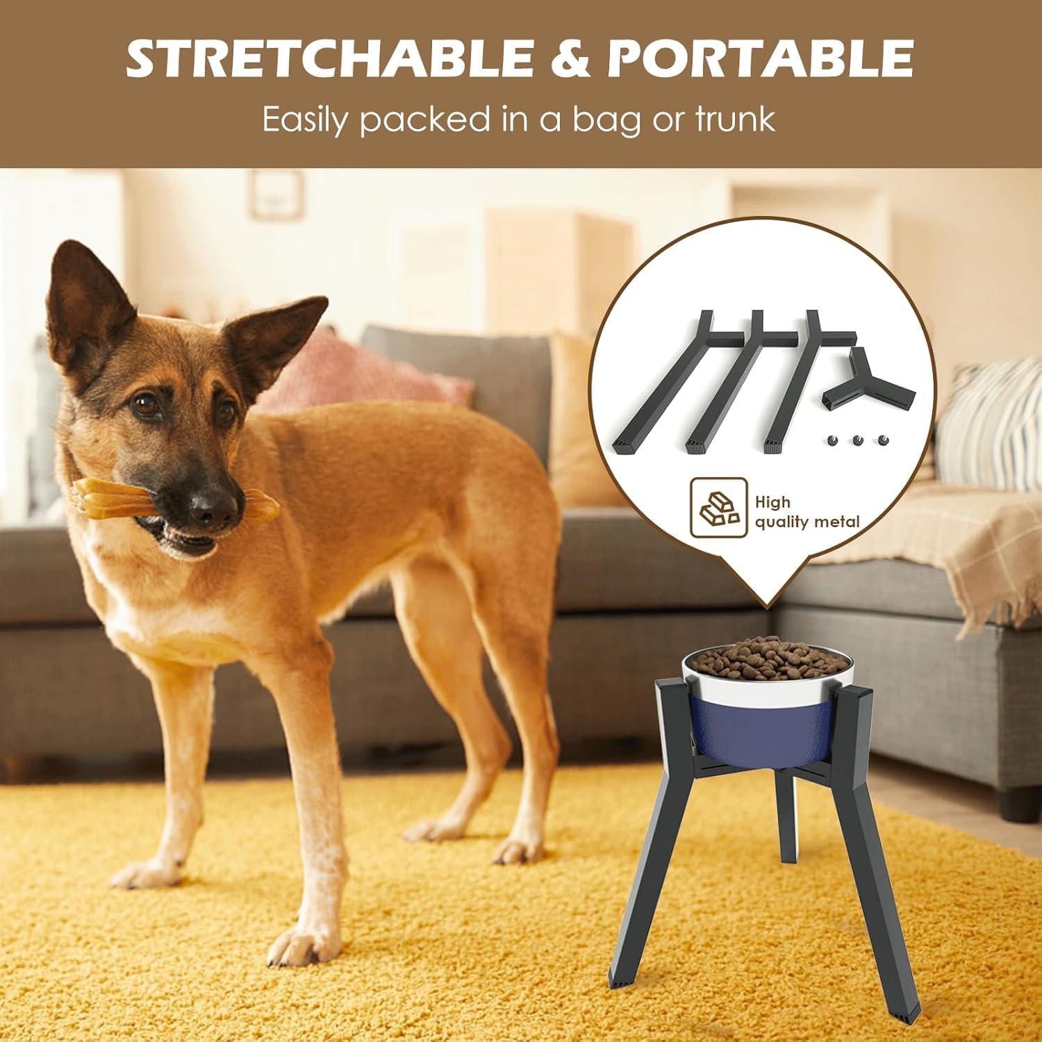 ADENGL Hondenbakstandaard voor middelgrote honden, verstelbare breedte, verhoogde hondenbakken voor 17,8-27 cm / 7-10,6 inch brede kommen, 28 cm/11 inch hoge enkele hondenbakhouder (kom niet