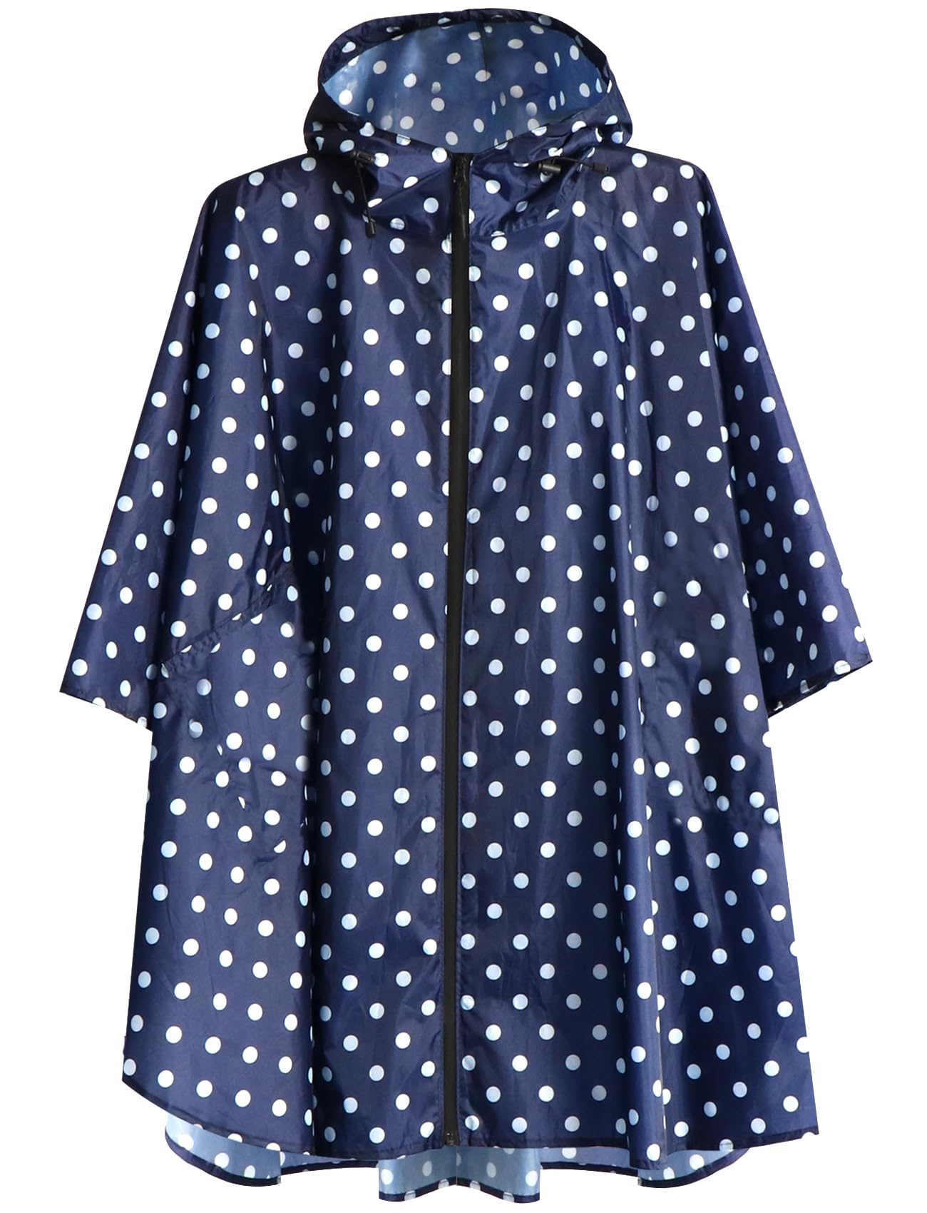 Anyoo Men's Dot Blue Lightweight Waterproof Rain Poncho Reusable Ripstop Breathable Raincoat With Hood For Outdoor Activities, L,