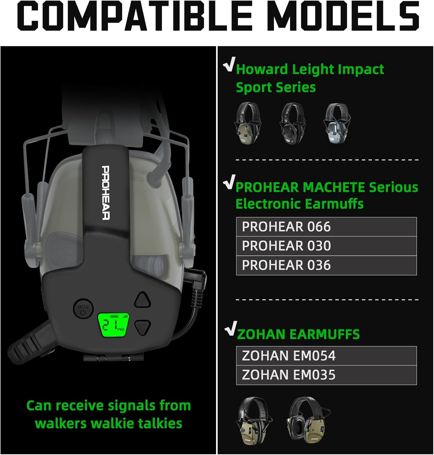 PROHEAR RH08 Walkie Talkie for Howard Leight Impact Sport Electronic Earmuffs, with Rechargeable Battery, Great Signal for Shooting Range Outdoors - 1 Pack,Black - Image 3
