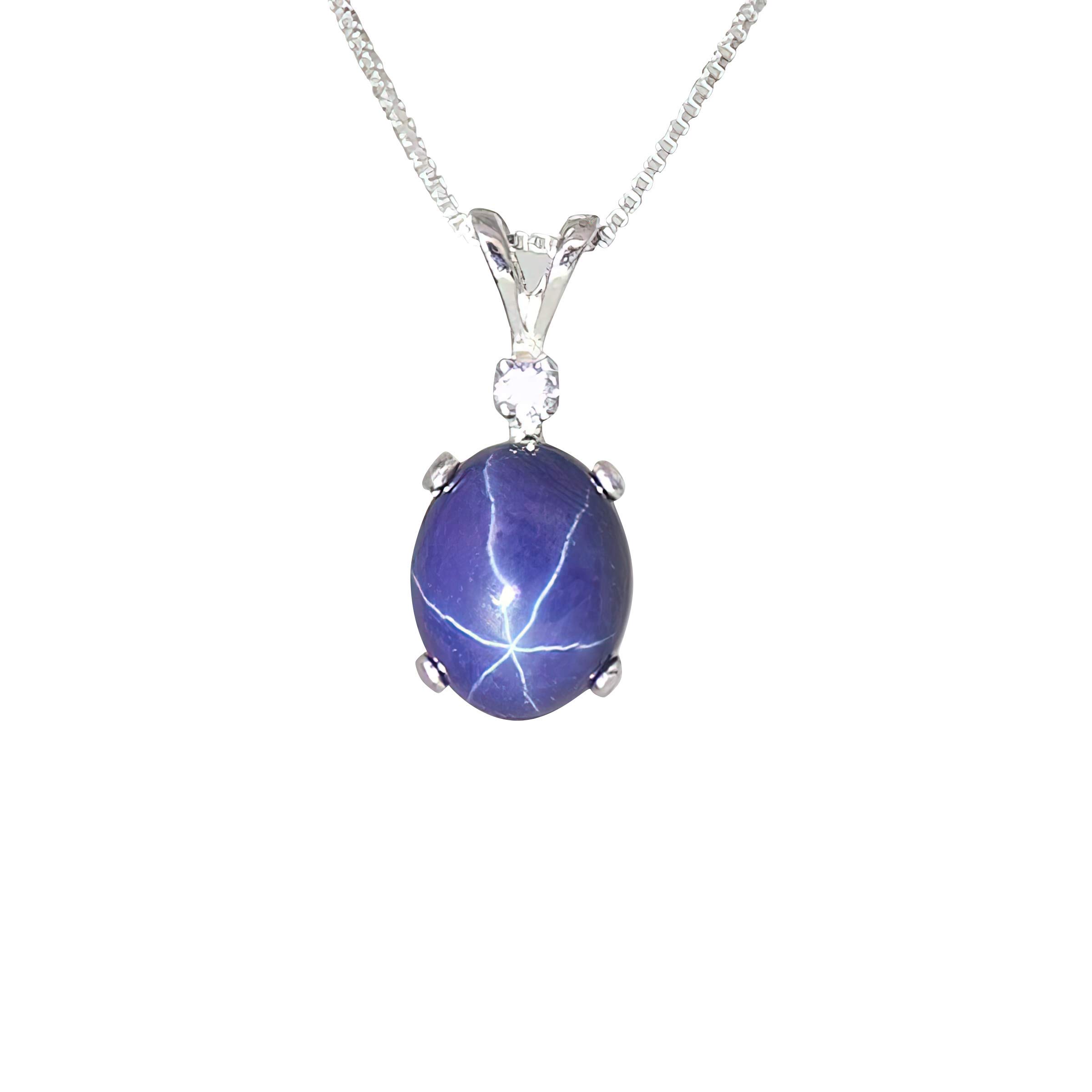 3-Carat Cornflower Blue Star Sapphire Necklace Sterling Silver 925 / Oval-Shaped