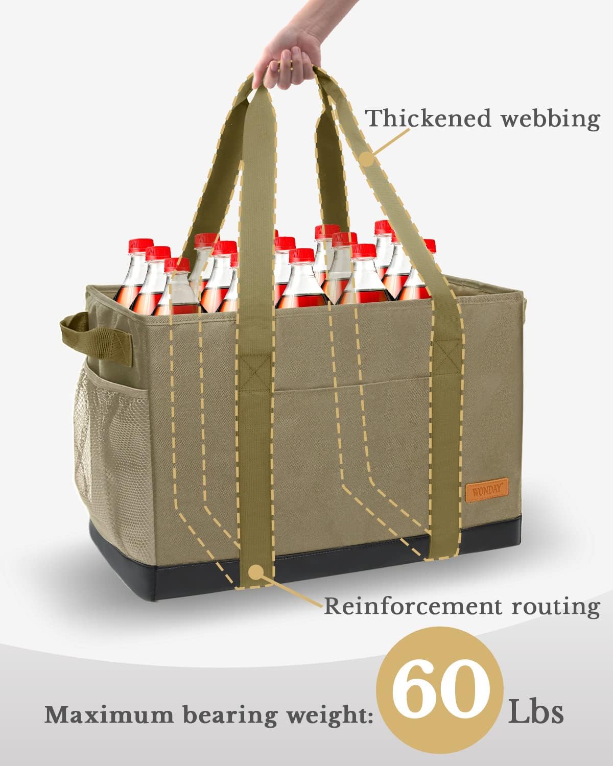 WONDAY Extra Large Utility Tote Bag - Standing Reusable Grocery Bag with Handle - Image 7