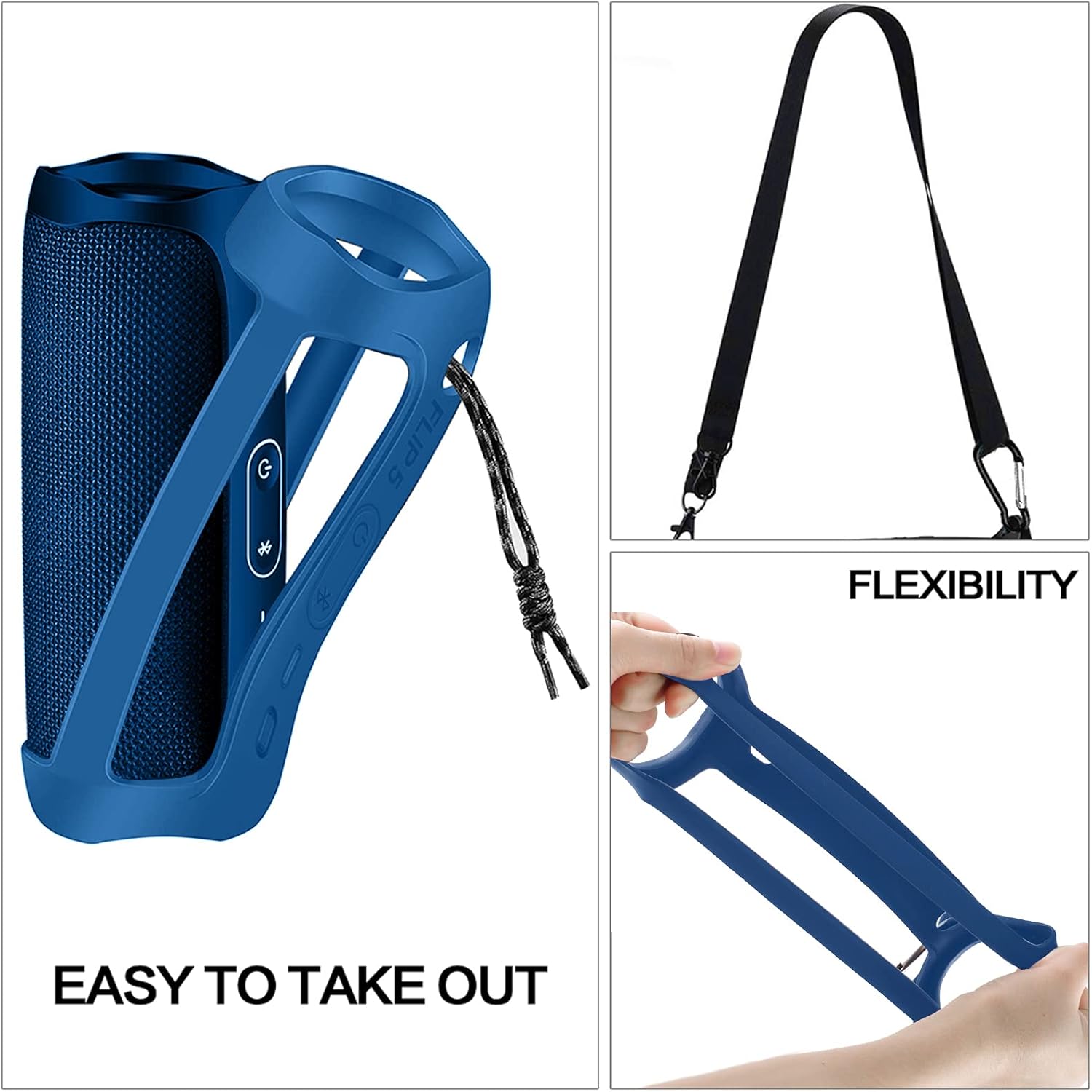 Silicone Case Compatible for FLIP 5 Portable Bluetooth Speaker, Gel Soft Skin Cover, Rubber Case, Travel Carry Pouch with Strap (Speaker and Accessories not Included)(Blue) - Image 2