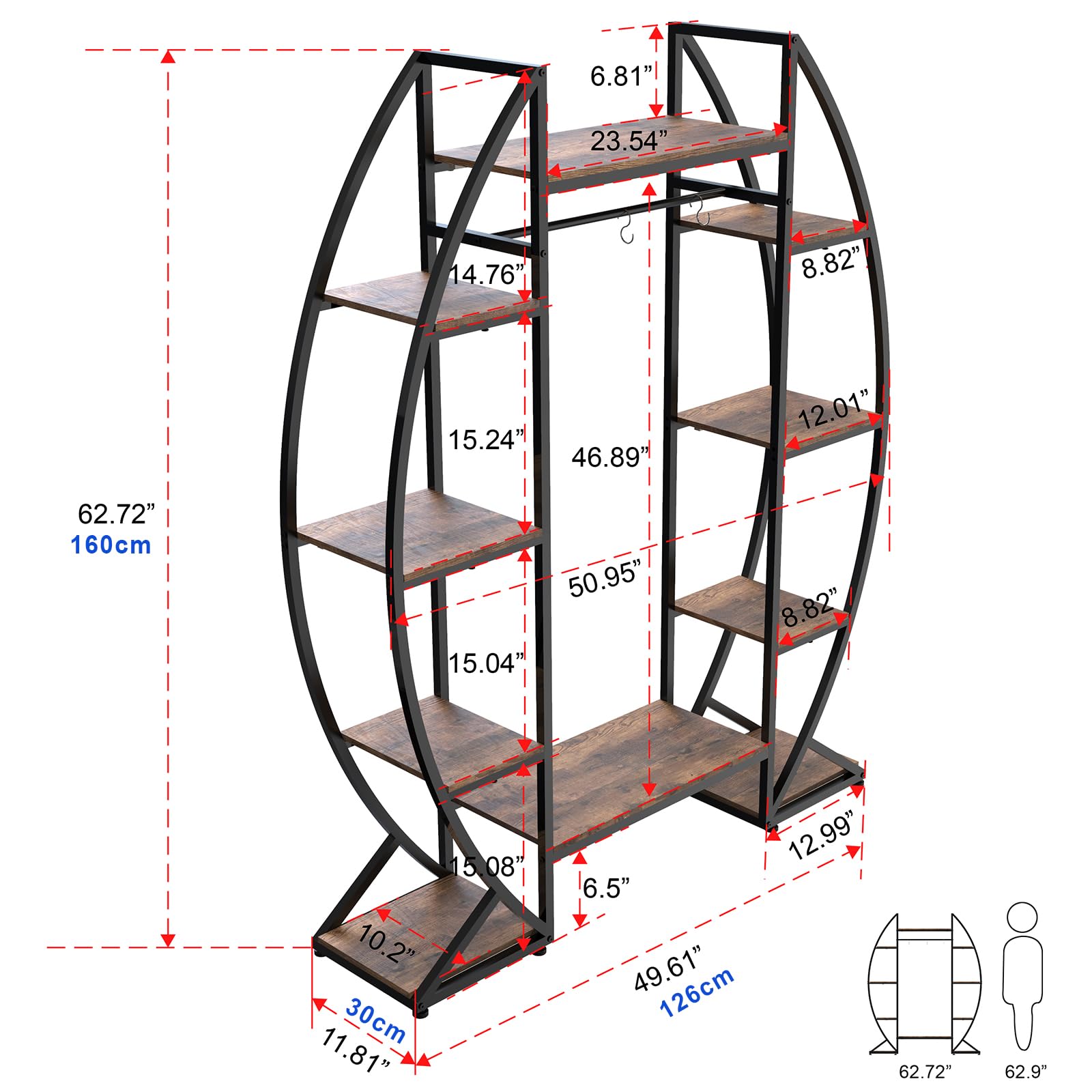 Trironsun Pflanzenständer mit Wachstumslampe 160cm Pflanzenregal aus Holz & Metall, 6 Ebenen Blumentreppe für Innen & Außen, Eckregal für Wohnzimmer, Balkon & Garten