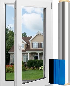 Anti-UV Heat Reflective Mirror Window Film - 45 x 200cm One Way Privacy Mirror Film for Glass Windows, Static Cling & Self-Adhesive