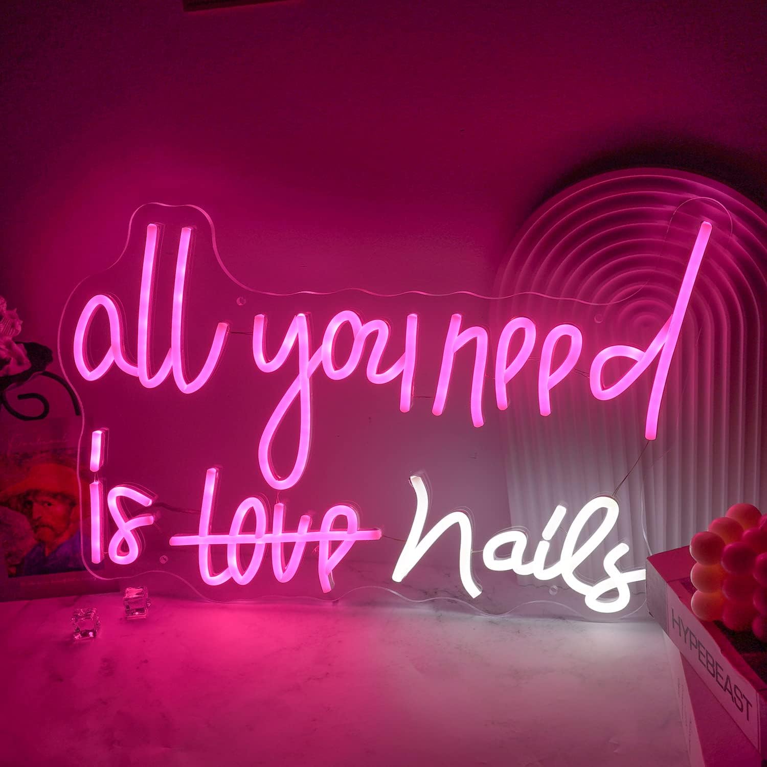 All You Need is Love Nails Neon Signs for Bedroom Wall Decor,Dimmable Neon Light Sign for Wedding Events, Bedroom, Birthday Party