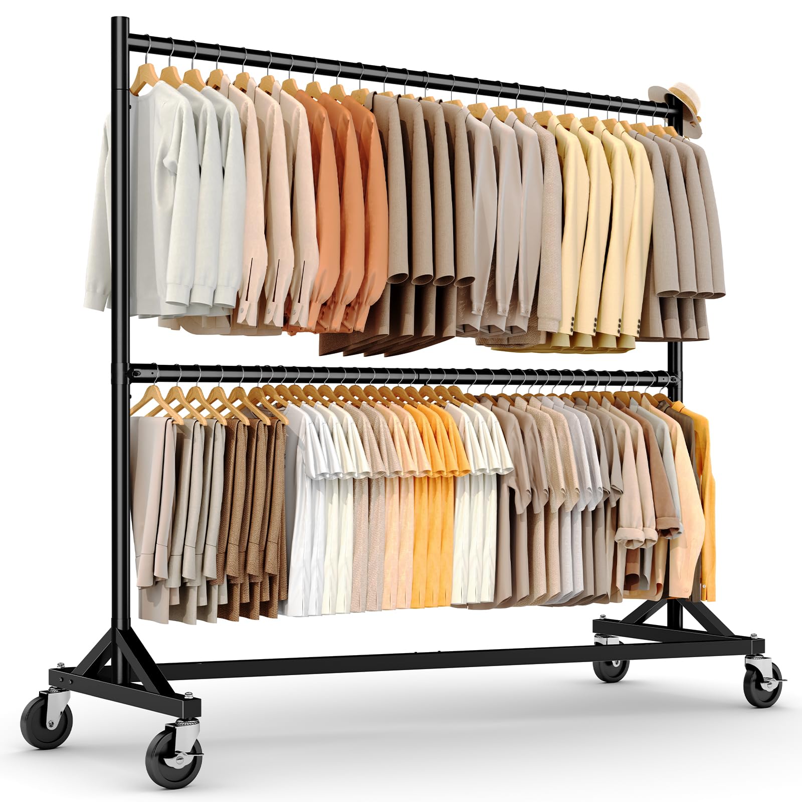 HOKEEPER Commercial Heavy Duty Double Clothing Rack - Z Base Rolling Garment Rack, 250kg (550lbs) Capacity, Adjustable Height for Retail Shops, Boutiques, Home Bedroom & Flea Markets, Black