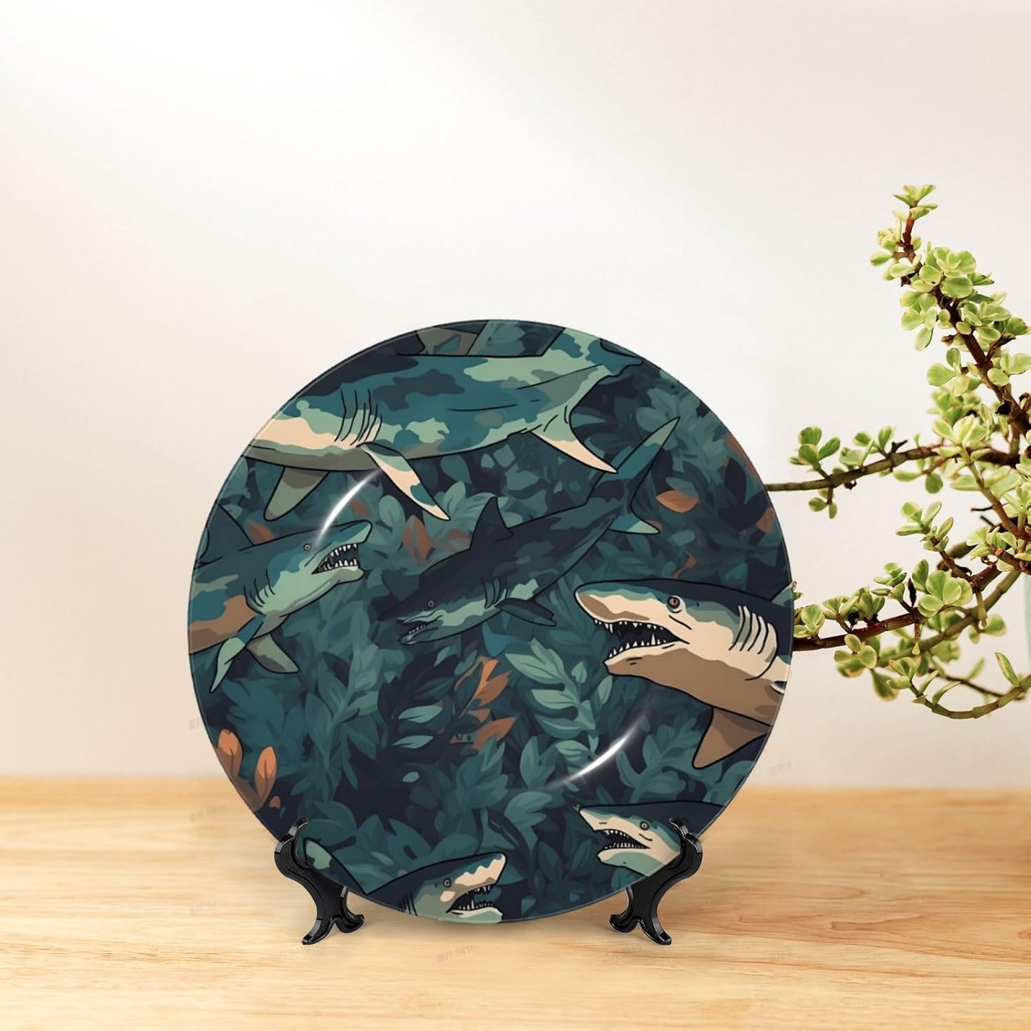 Decorative Plate Art Crafts Bone China Decorative Plate with Display Rack Souvenir Wall Decor Ceramic Ornaments Dinner Plates Ceramic Decoratives Plates for Home Office 10in