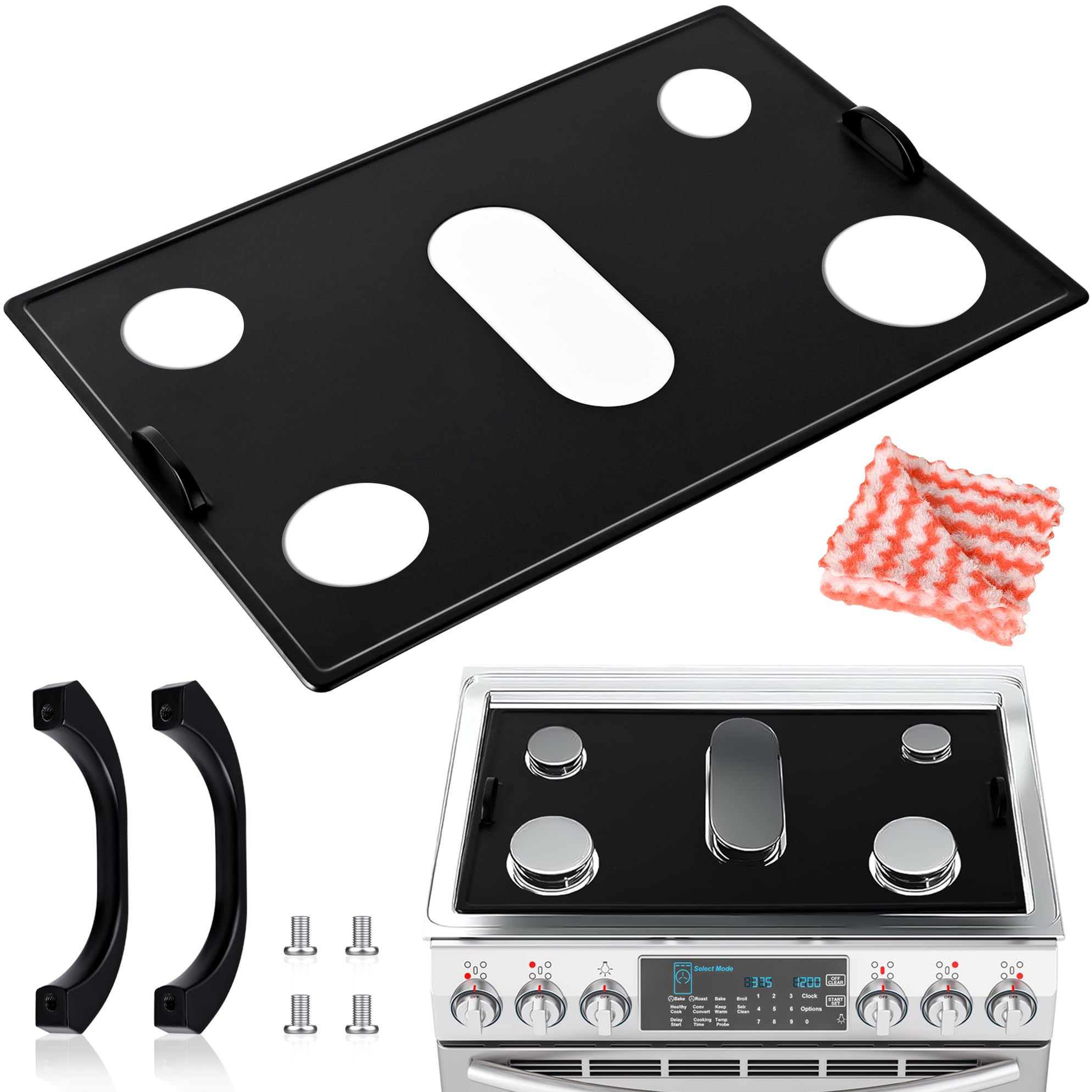 Samsung Gas Stove Top Cover Protector Just Compatible with Fixed Samsung Gas Burner, Stovetop Cover with Water Grooves, Durable Metal Keep Lay Flat Don't Melt Like Silicone, Easy Clean and Remove