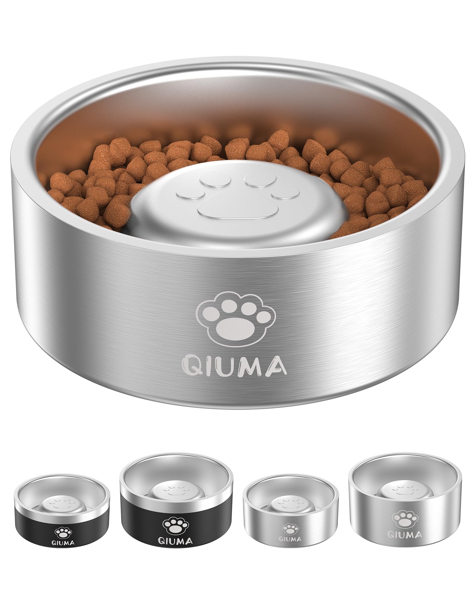Slow Feeder Dog Bowls Stainless Steel, Food-Grade 304 Dog Slow Feeder Bowl 2 Cups Capacity, Heavy Duty Double-Layer with Non-Slip Base, Pet Puzzle Bowl for Small & Medium Dogs (Silver)