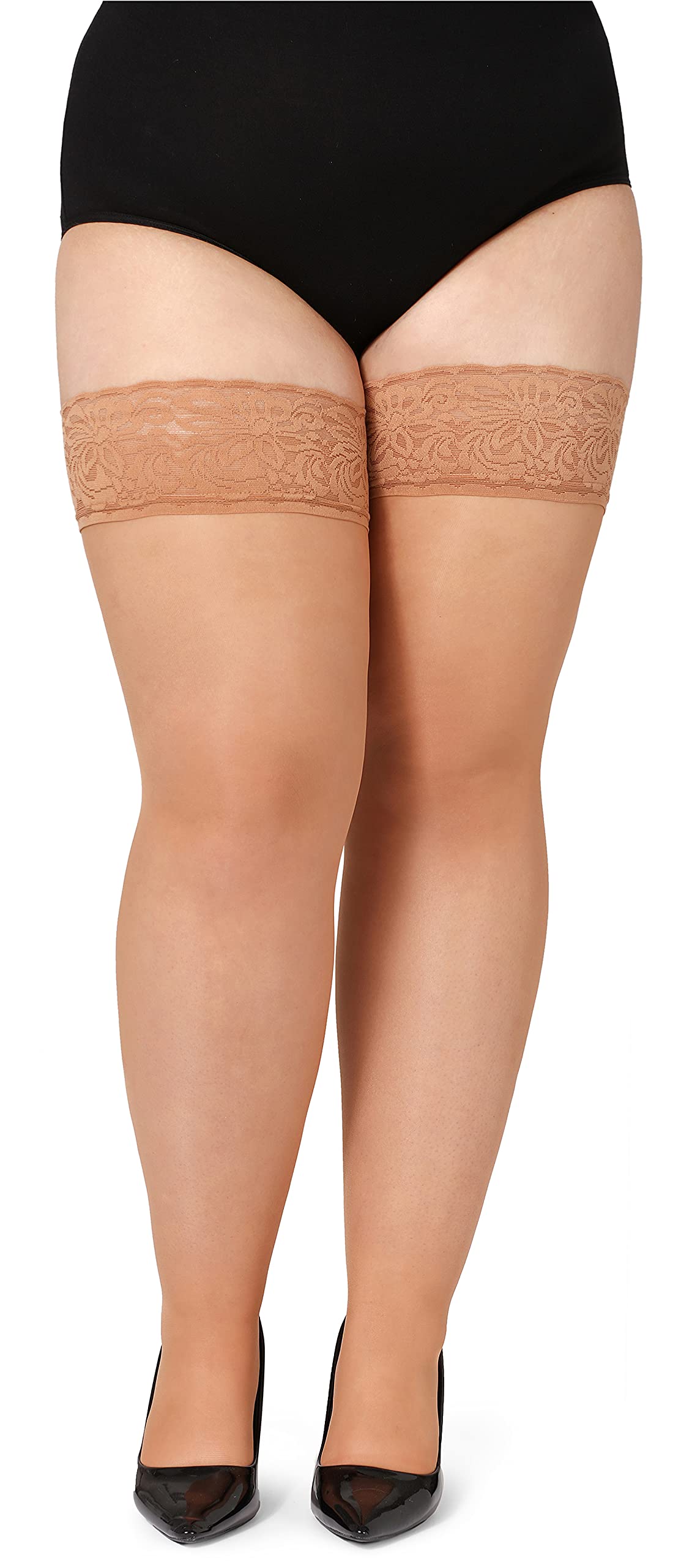 Bellivalini Damen halterlose Strümpfe mit Spitze Plus Size 20 DEN BLV-1126