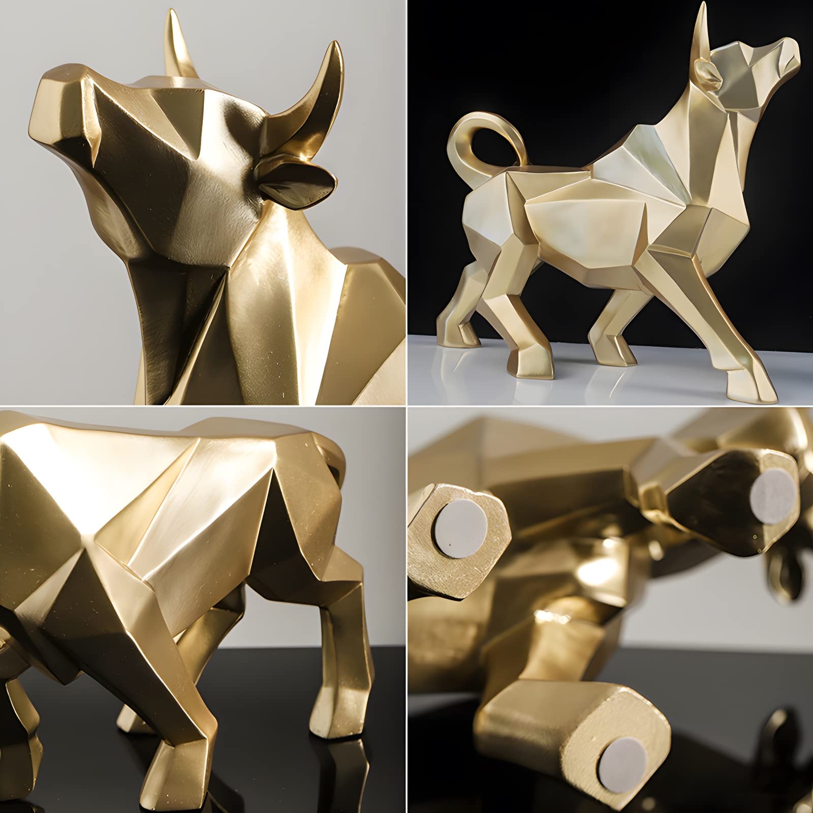 Statua di toro in resina Scultura di animali Arredamento moderno e figura Decorazione astratta di toro per figurine da collezione Ornamenti da tavolo per ufficio a casa （nero）