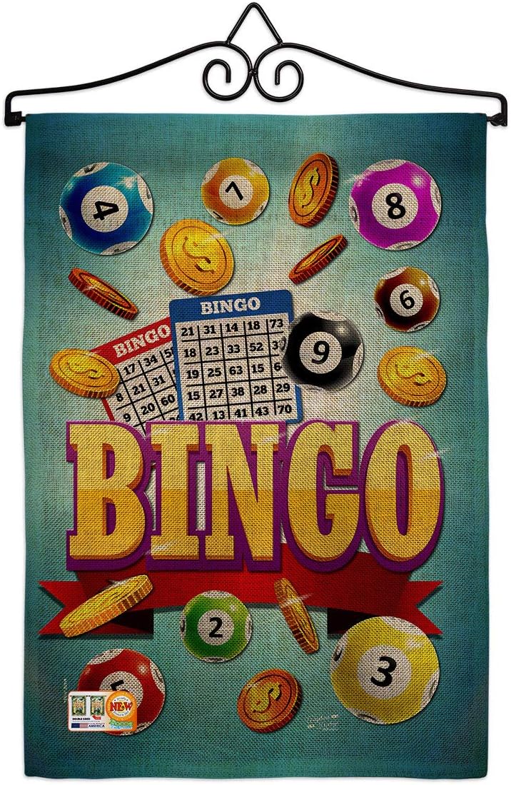 Bingo Win Night Burlap Garden Flag Set Wall Hanger Interests Game Bunco Dice Poker Hobbies Leisure Activity Small Decorative Gift Yard House Banner Double-Sided Made In USA 13 X 18.5