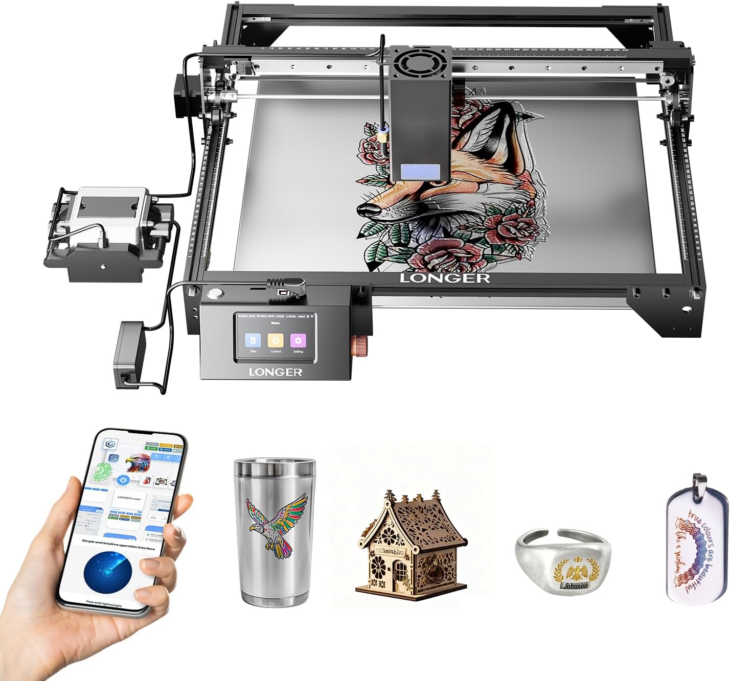 Longer RAY5 New Upgrade Laser Engraver, Laser Cutter 40W Output Power, Engraving Speed Up to 24,000 mm/min, 3.5” Color Touch Screen, App Offline Control, DIY Engraver Tool for Metal/Glass/Wood