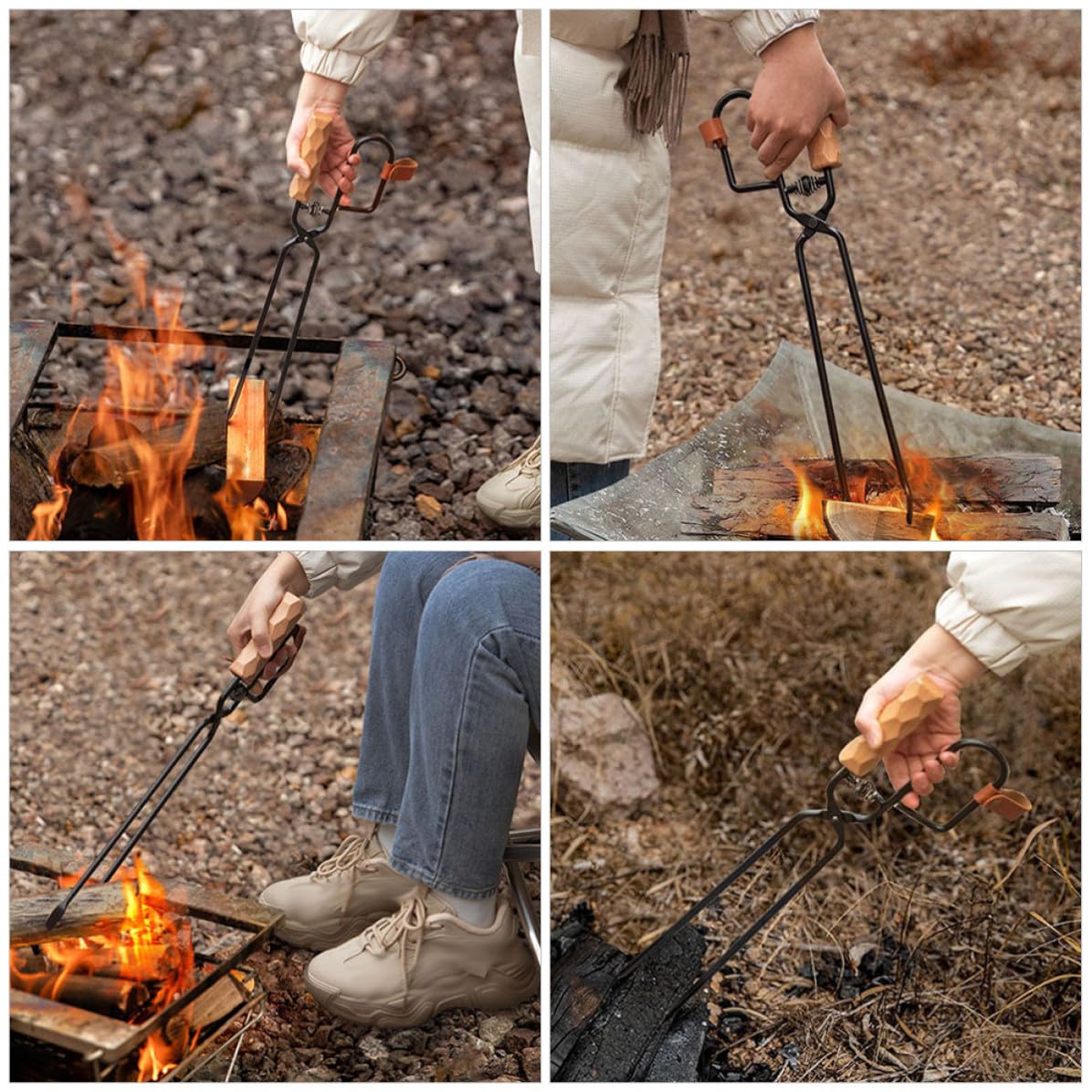 Pinzas para Carbón de Hierro y Madera con Mango Ergonómico para Barbacoa al Aire Libre, Herramienta Fuerte que Minimiza la Tensión Muñecas
