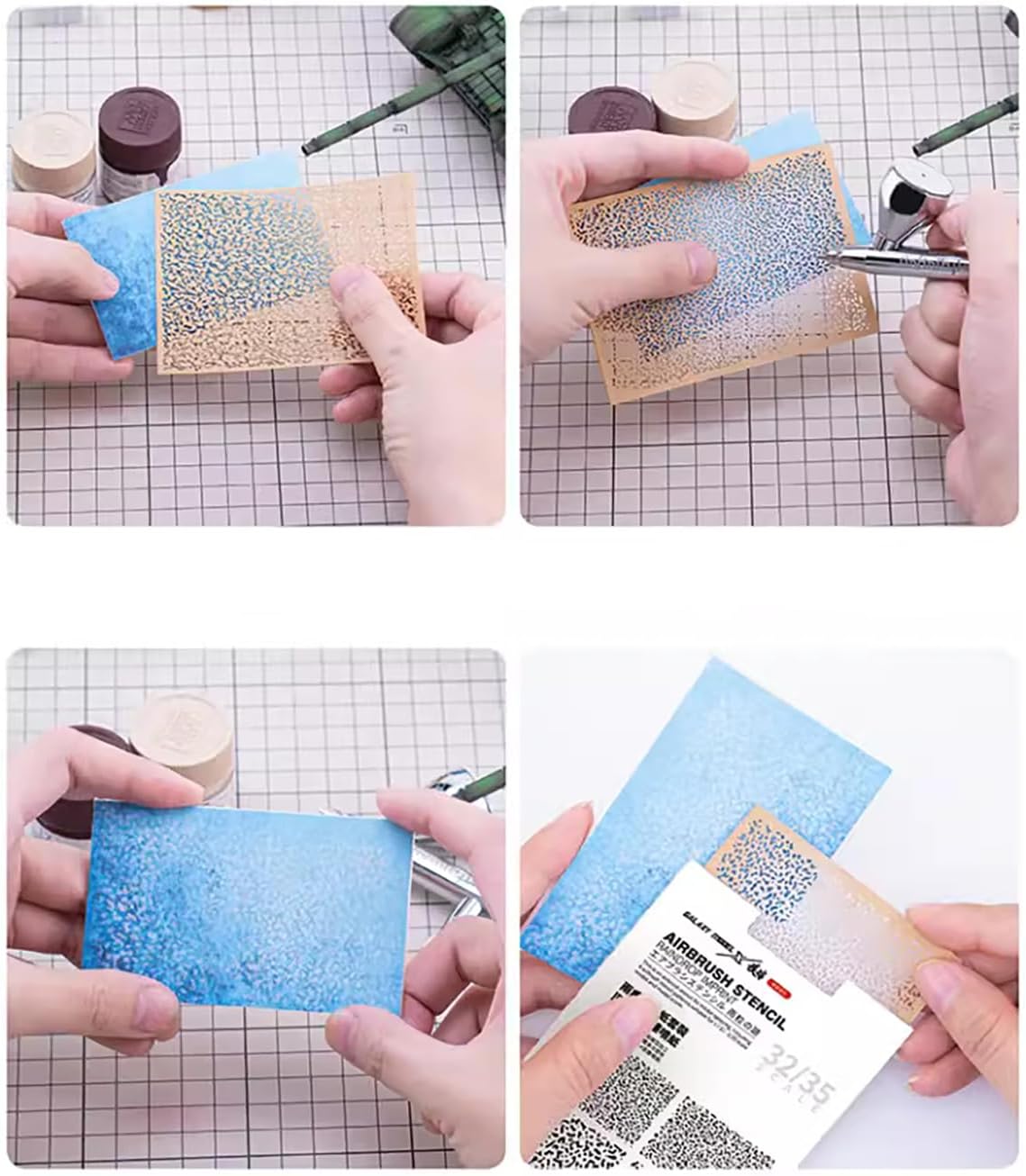 4Pcs Model DIY Weathering Airbrush Stencils Tools for 1/72 1/35 Model Painting, 105X74.25mm US