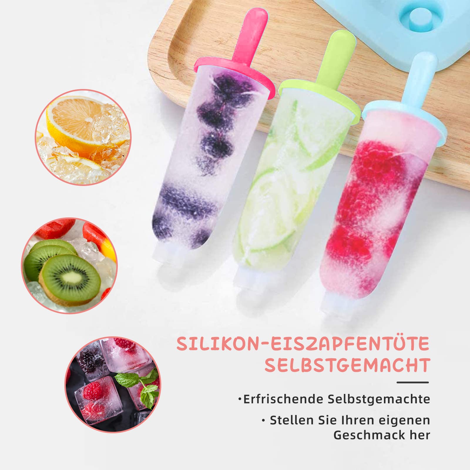 Stampi Per Ghiaccioli In Silicone 2 Pezzi - Formine Riutilizzabili Per Gelati Fatti In Casa, Senza BPA, Colori Arancione E Viola - Foto 5